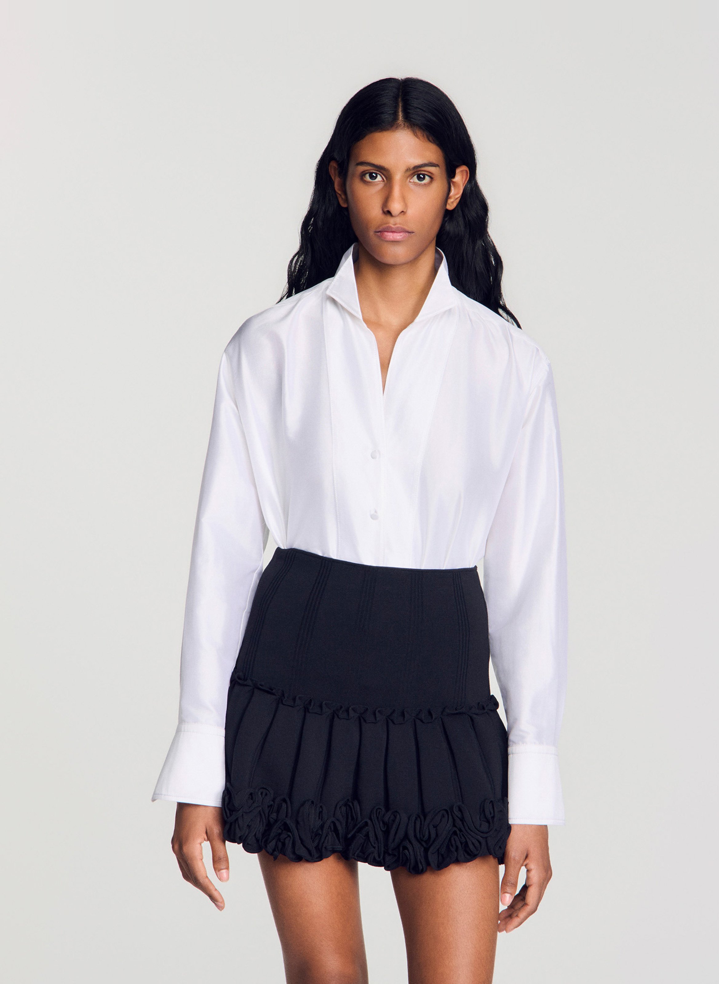 Wijdvallende effen zijden blouse SANDRO Wit