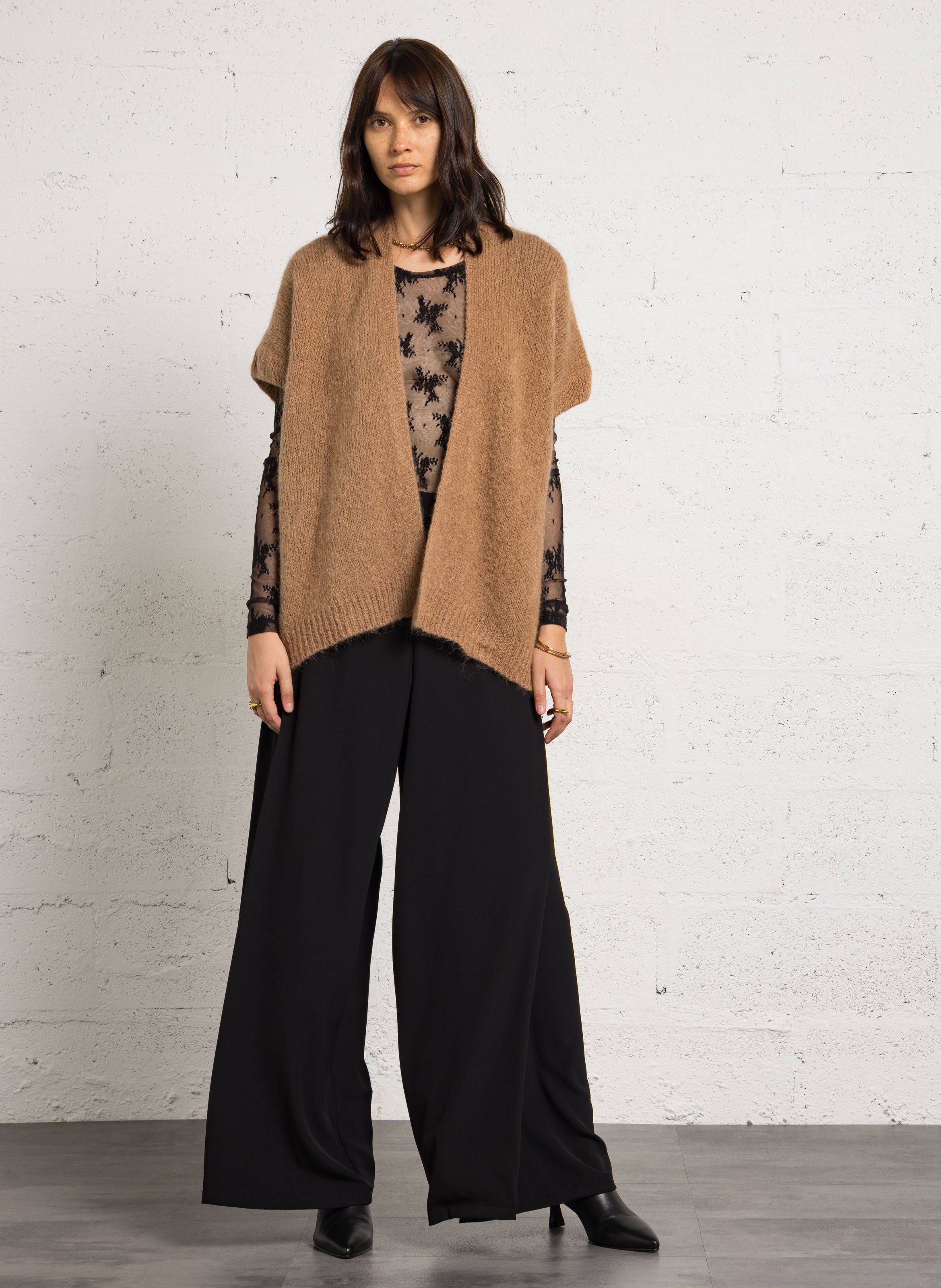 Sleeveless wool-blend cardigan PLEASE Brown