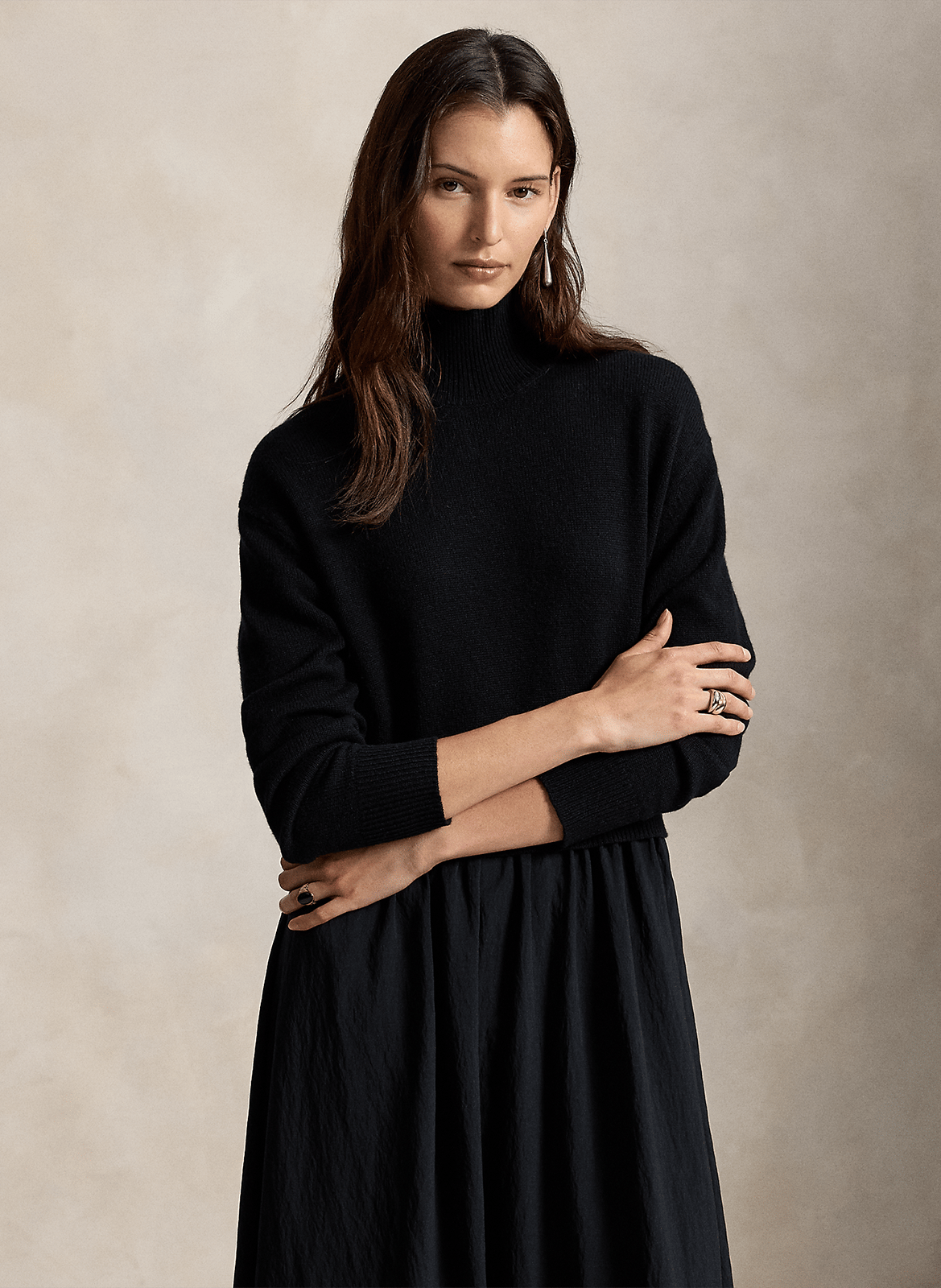 Robe midi à col roulé en laine POLO RALPH LAUREN Noir