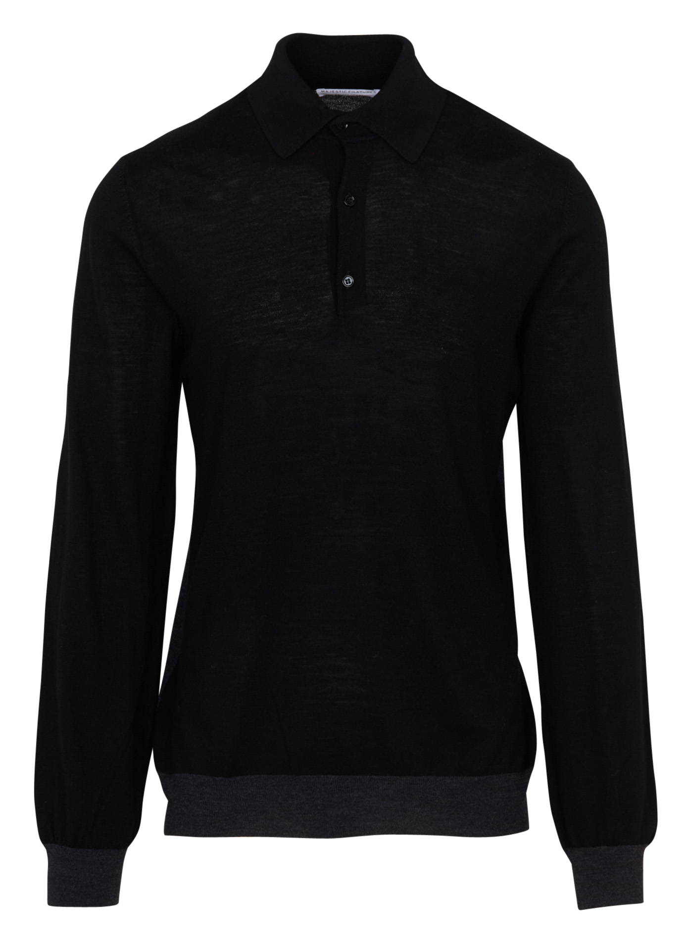 Polo manches longues en laine MAJESTIC FILATURES Noir