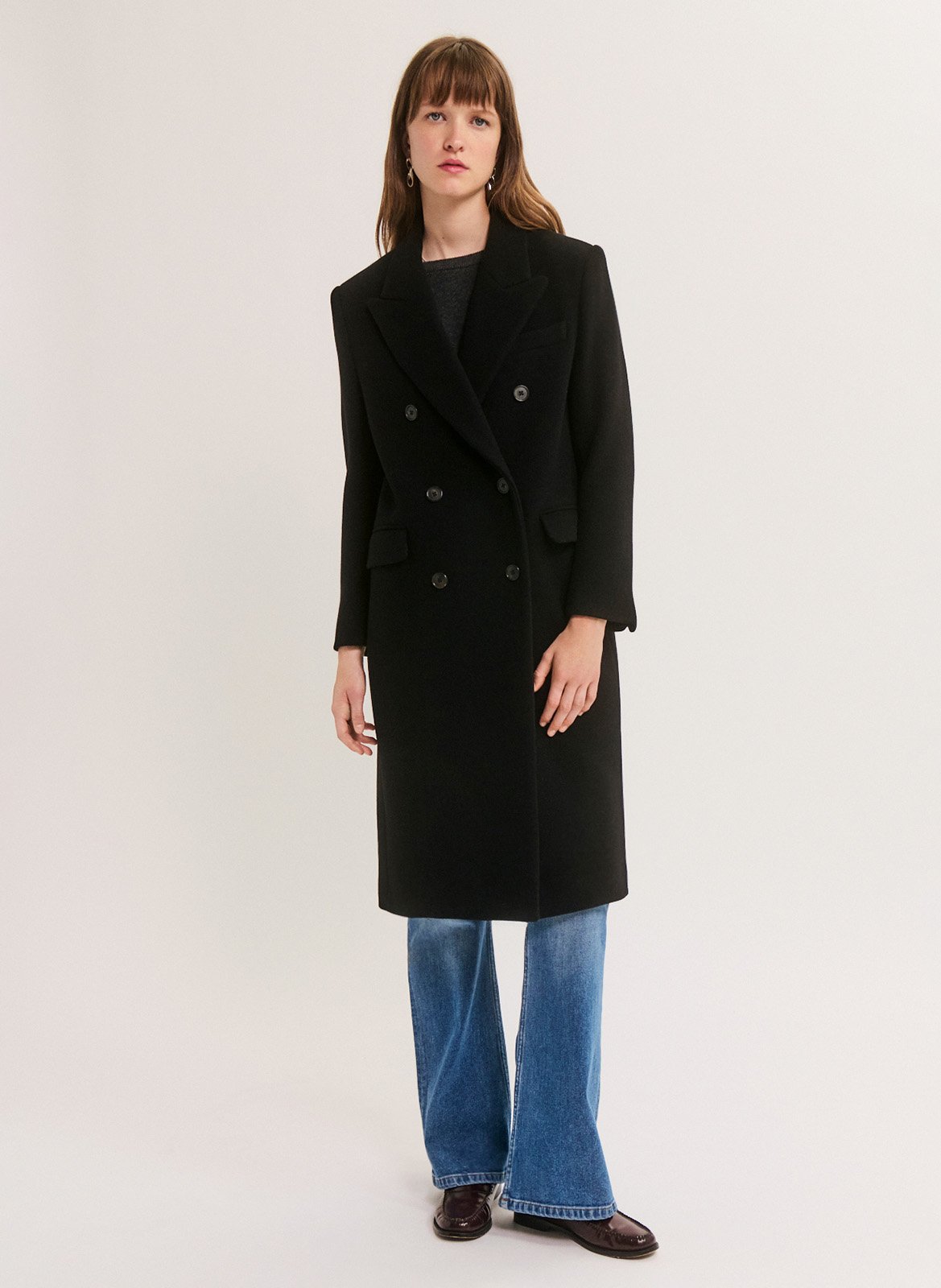Manteau cintrée col tailleur en laine mélangée PABLO Noir