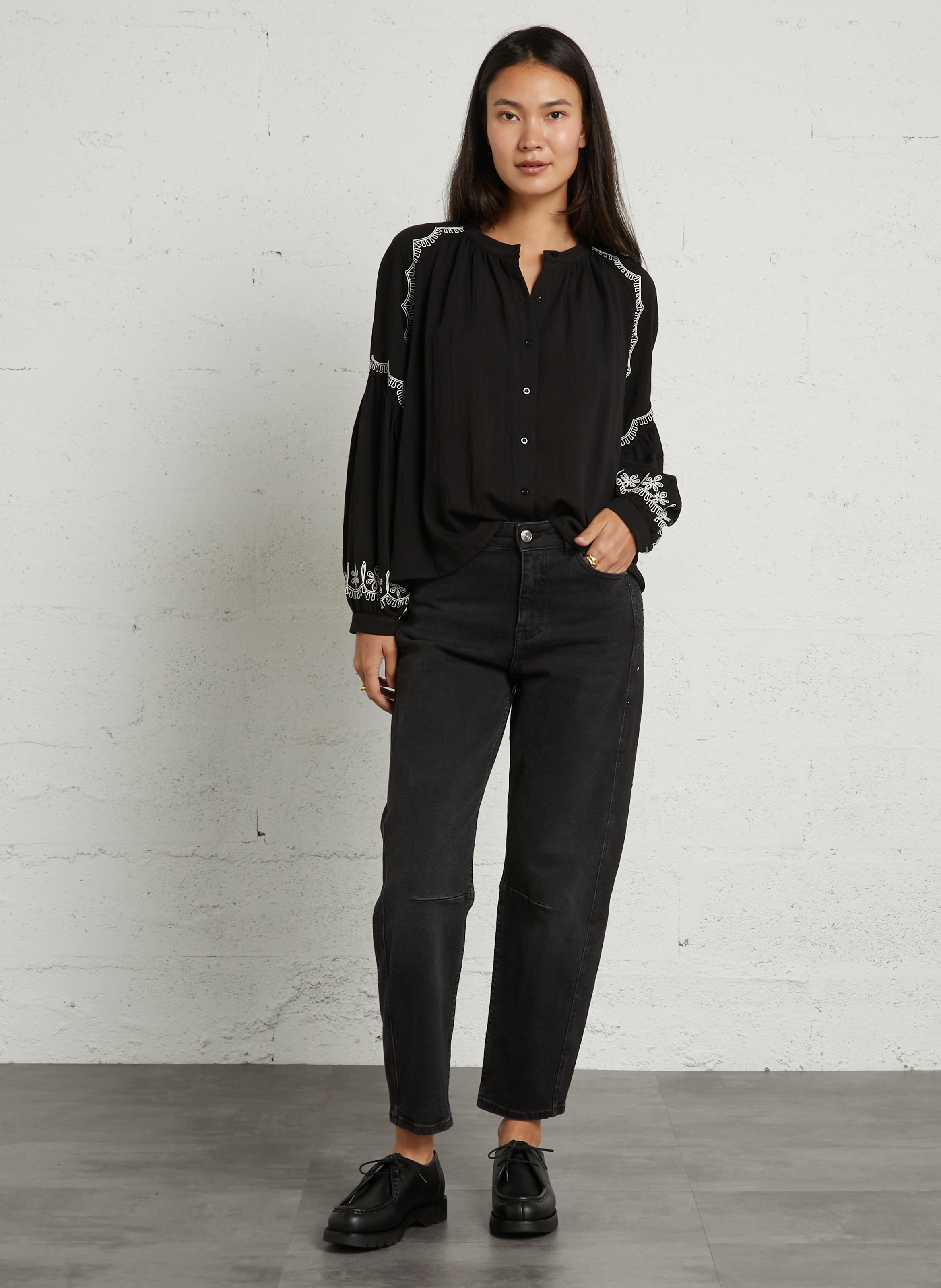 Blouse ample brodée THE KORNER Noir