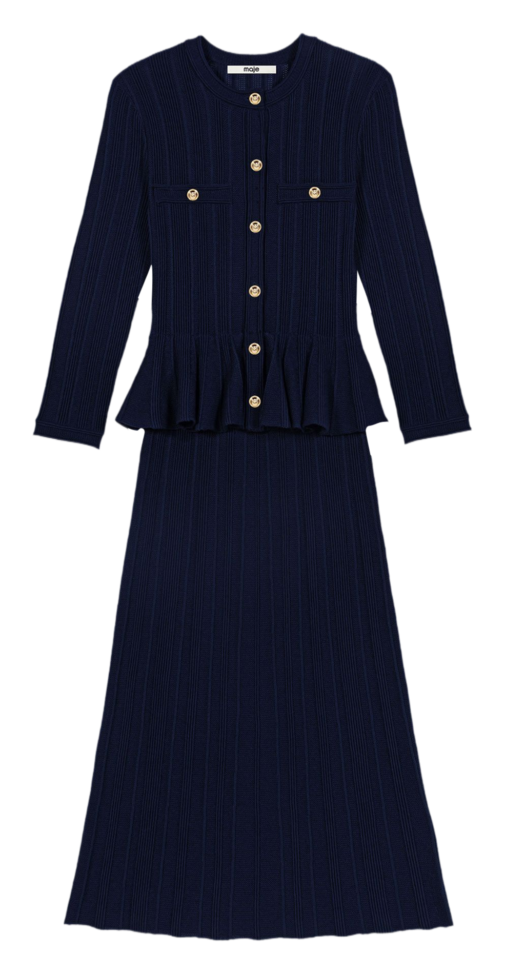 Robe en maille à taille péplum MAJE Bleu