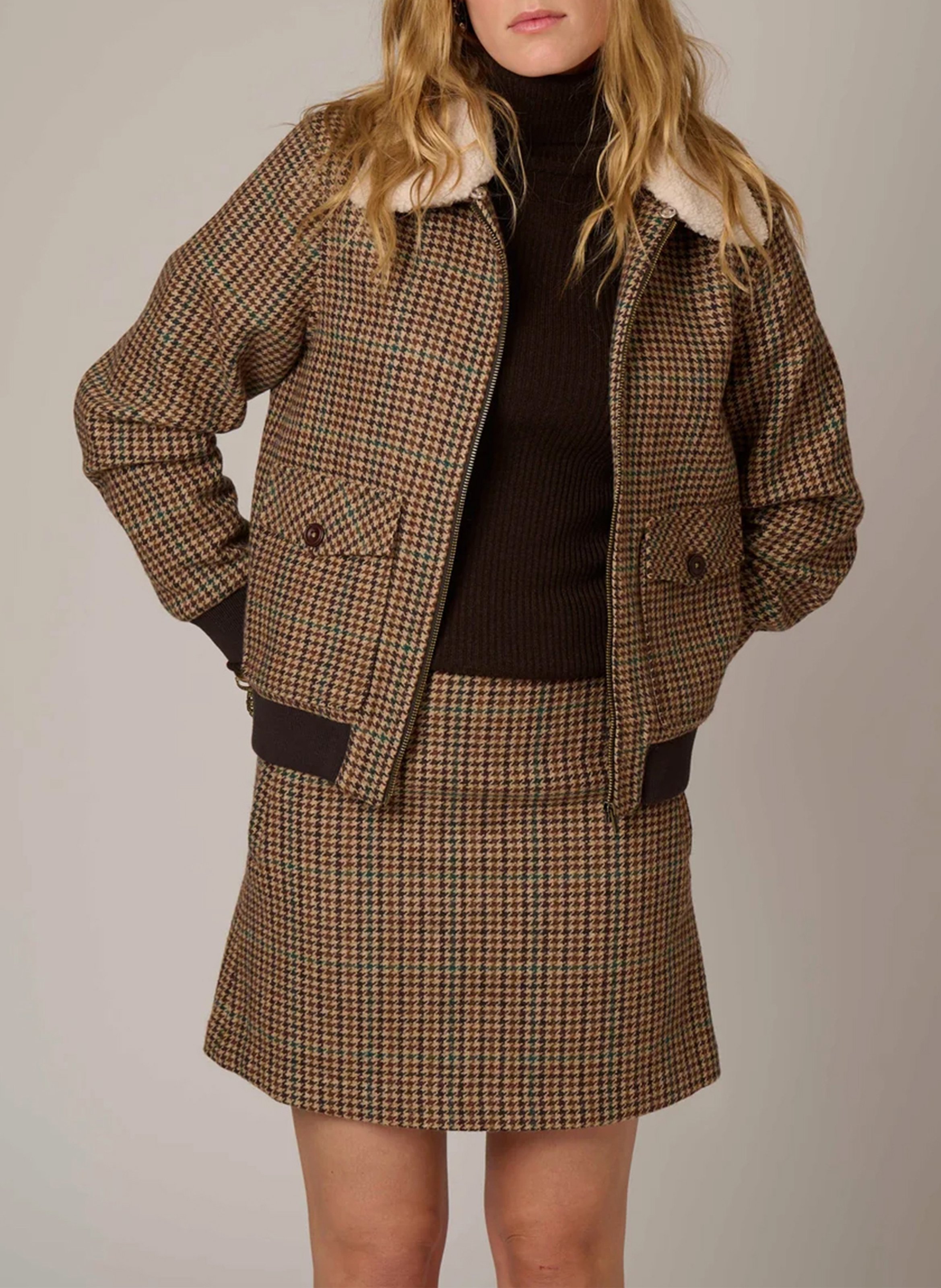 Blouson droit à motif en laine mélangée MKT Marron