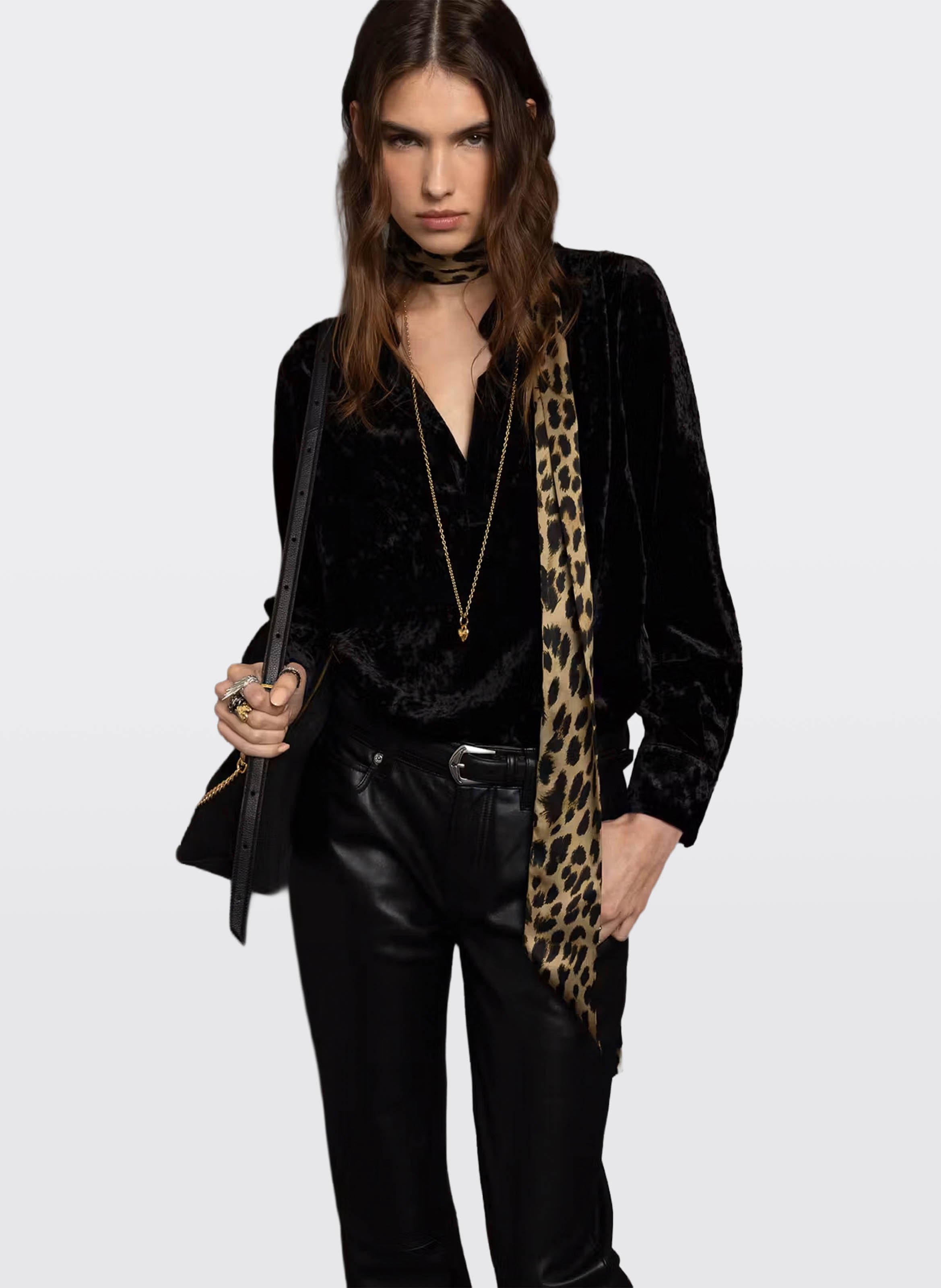 Blouse col tunisien en velours uni ZADIG&VOLTAIRE Noir