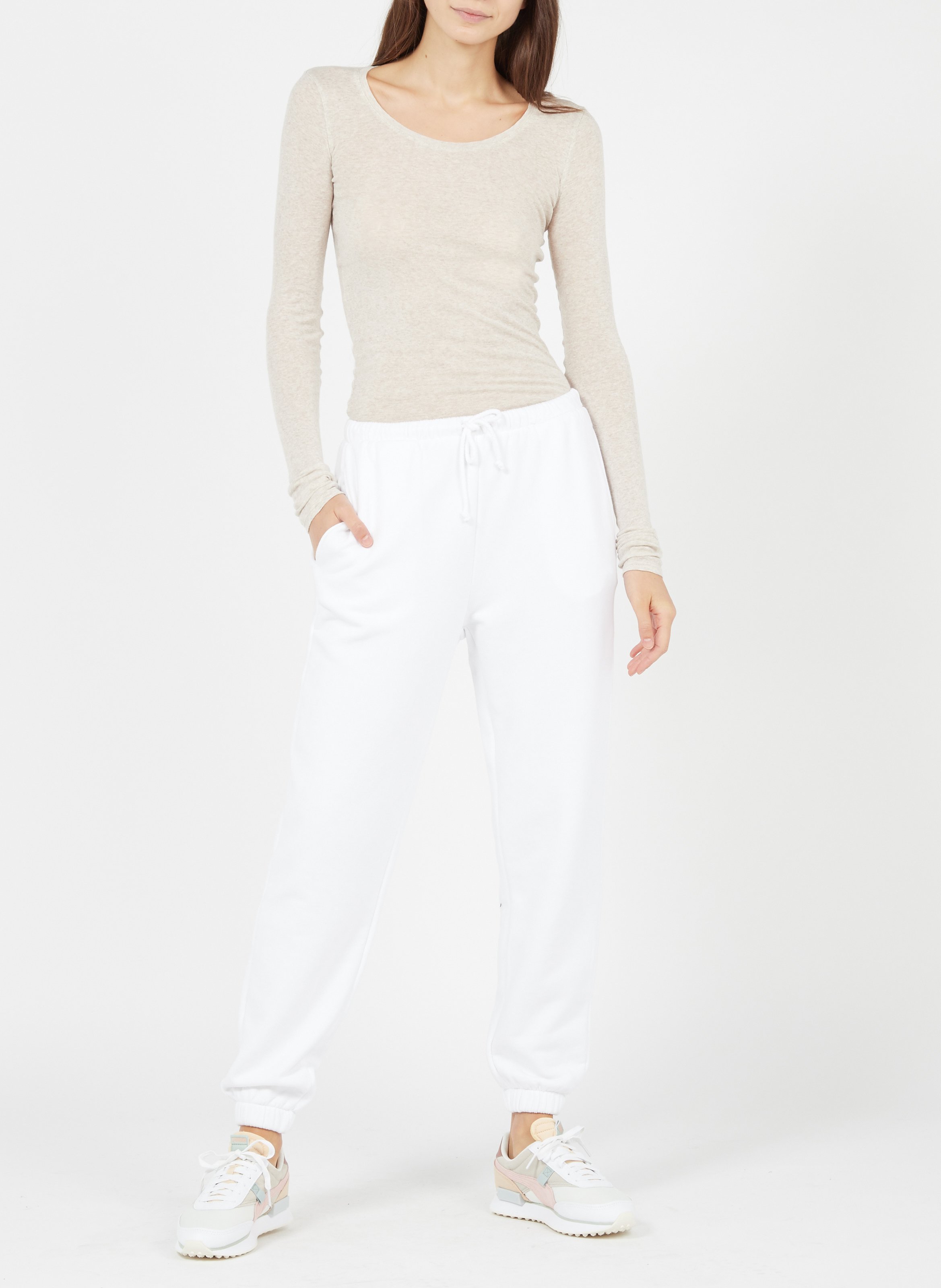 Tee-shirt moulant à col rond en coton AMERICAN VINTAGE Beige