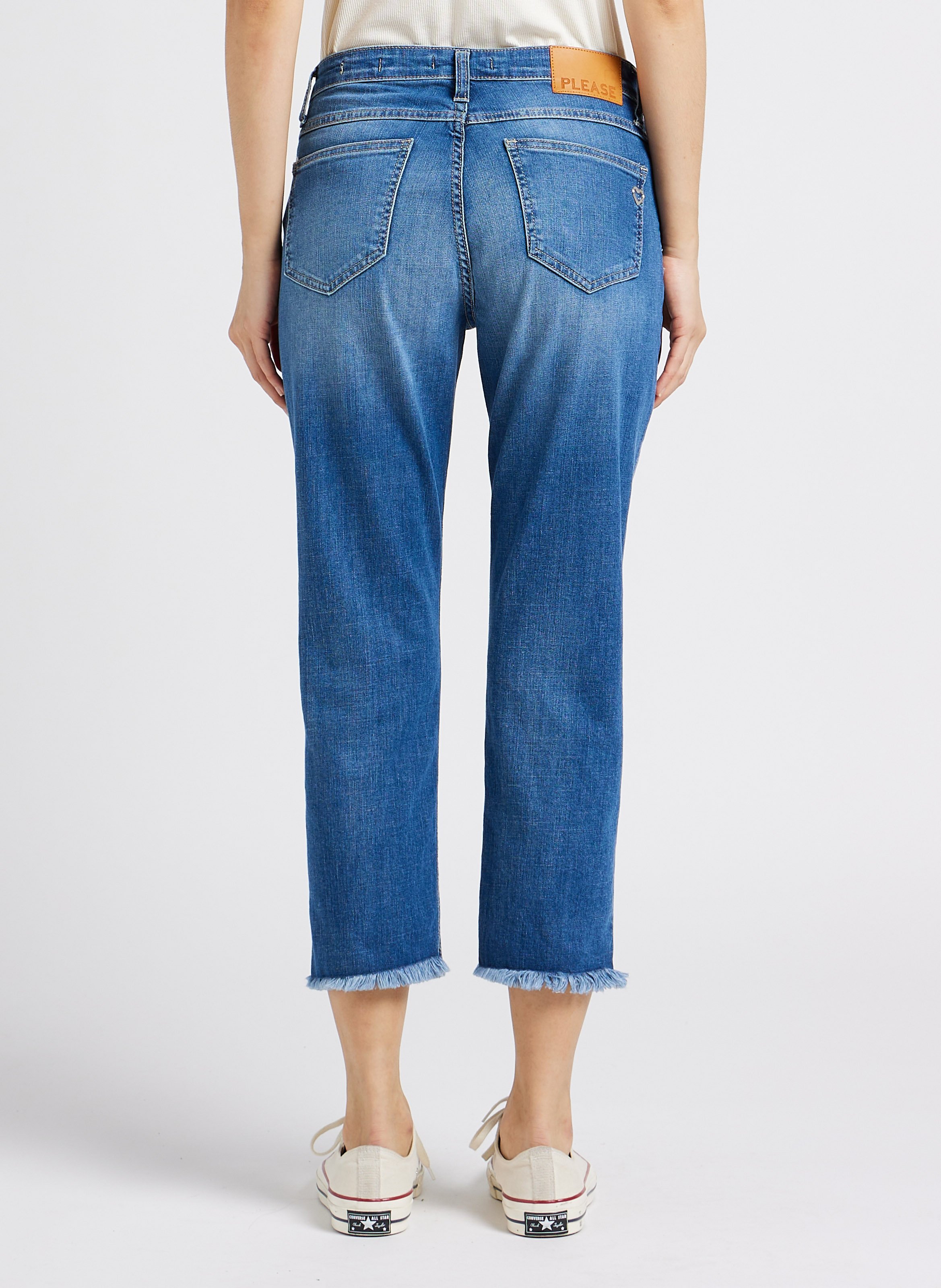 Cropped cotton-blend jeans PLEASE Blue