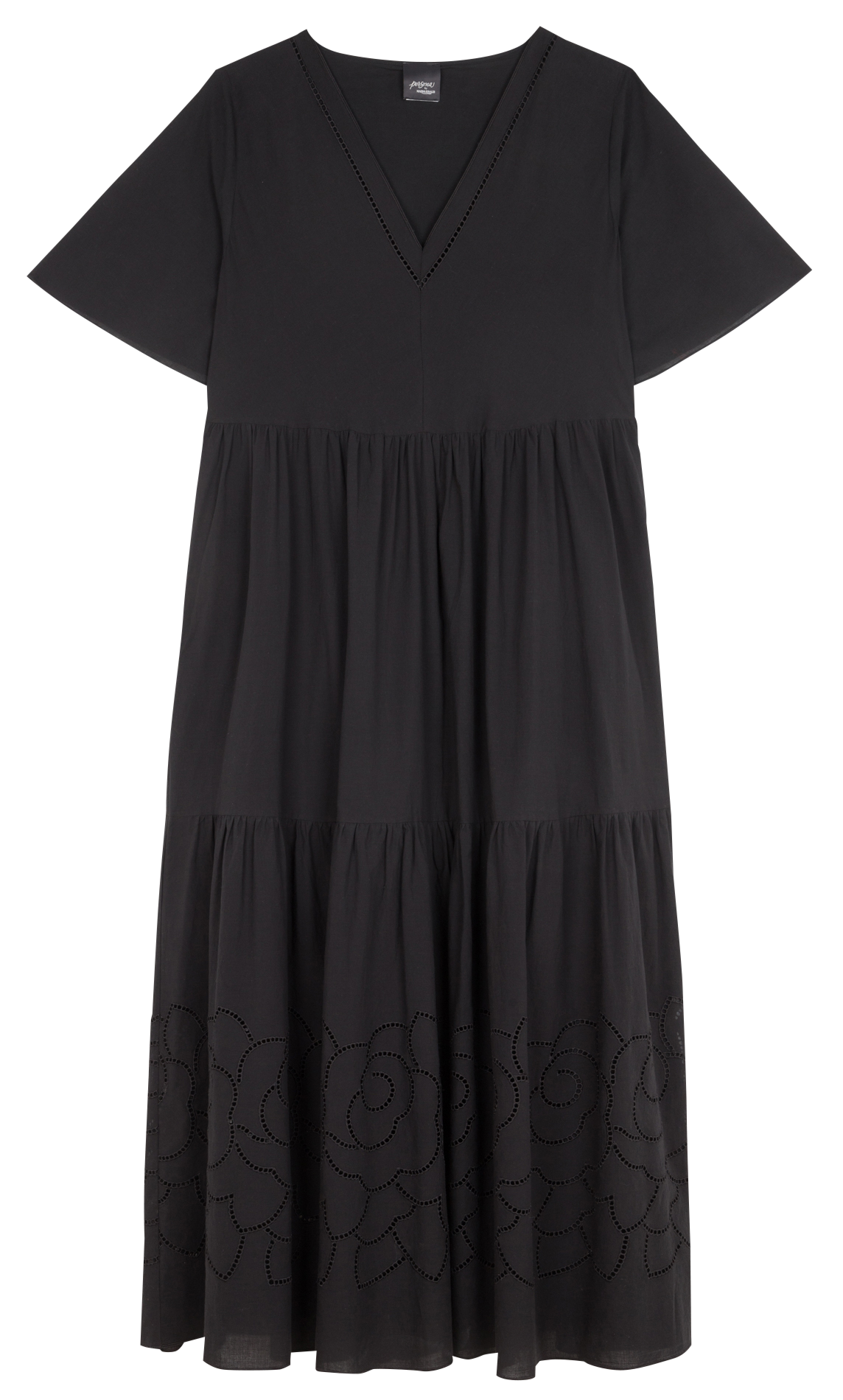 Langes Kleid mit Baumwollstickerei PERSONA by Marina Rinaldi Schwarz
