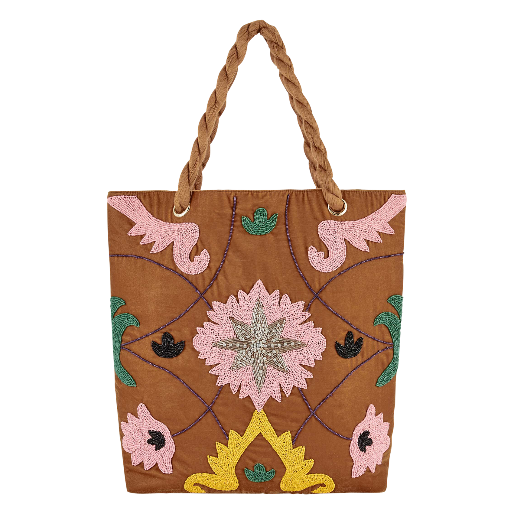 Beaded tote bag WILD Brown