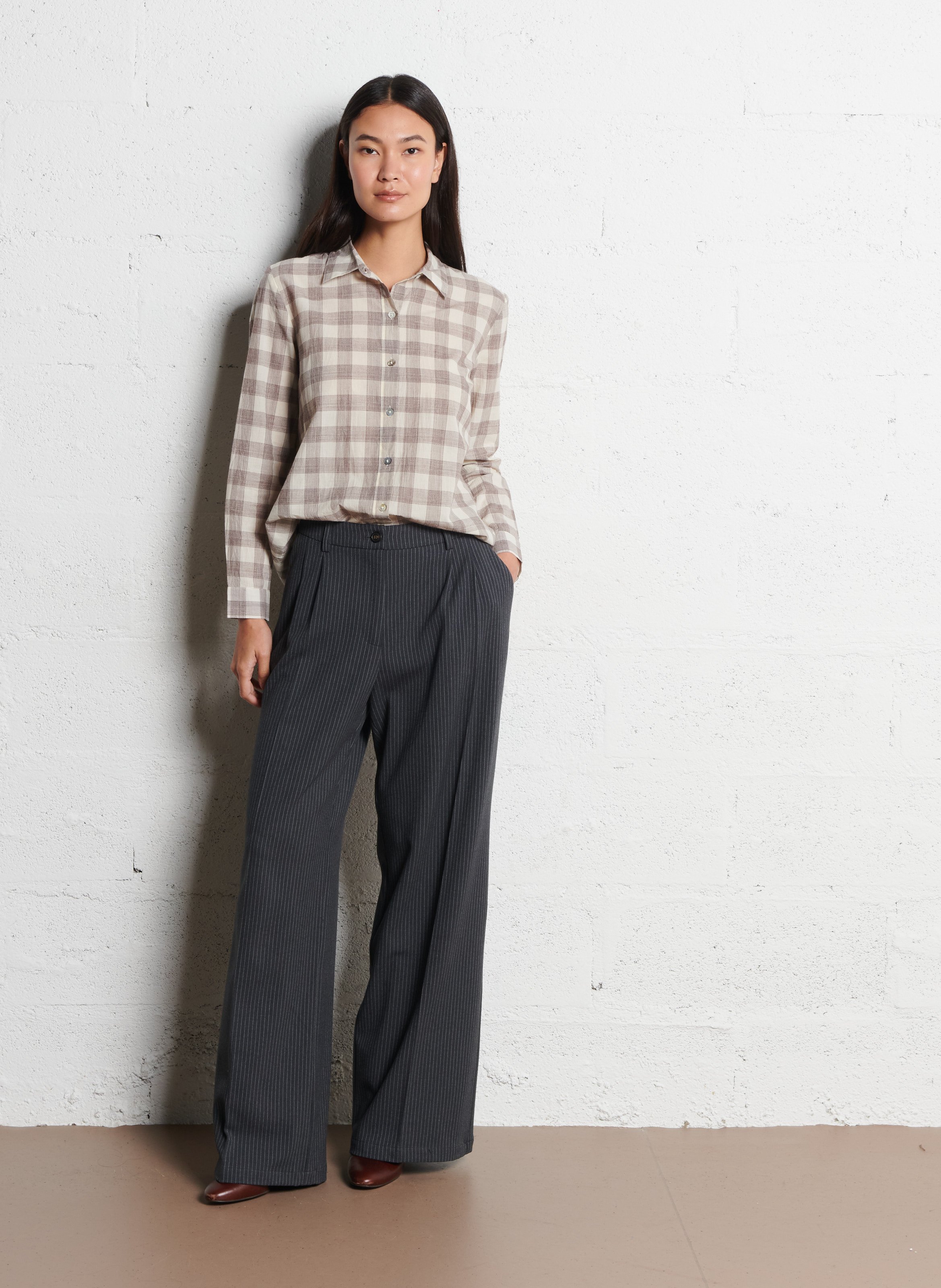 Chemise droite à carreaux en coton NICE THINGS Marron