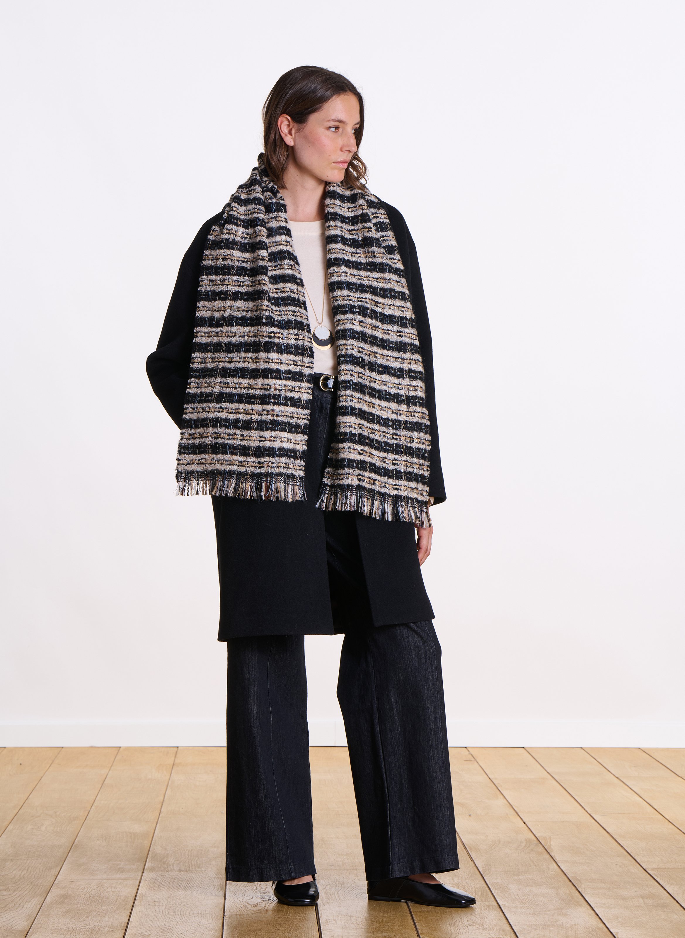 Rectangular checked scarf LA FEE MARABOUTEE Black