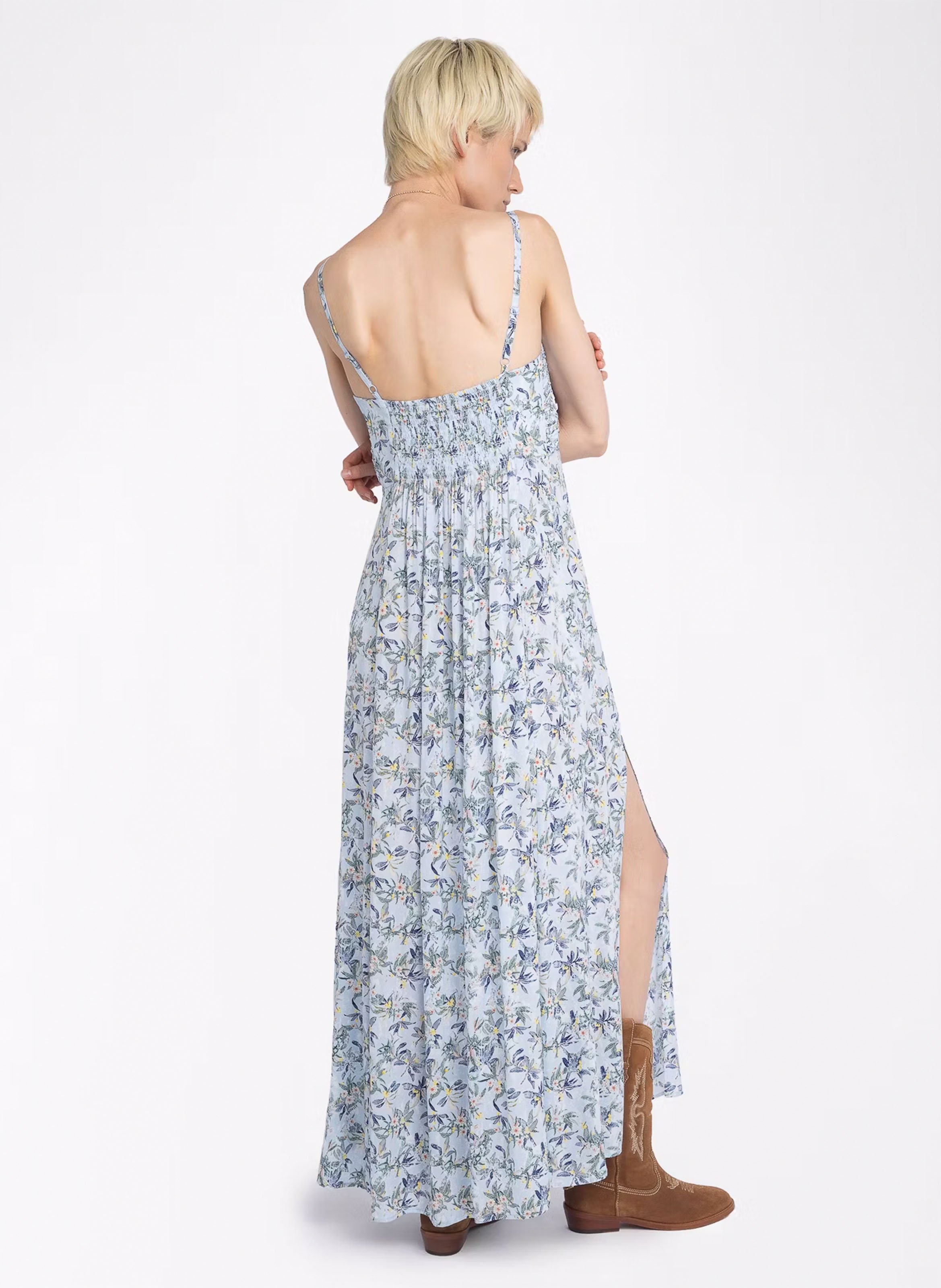 Robe longue droite fleurie à fente ZADIG&VOLTAIRE Bleu
