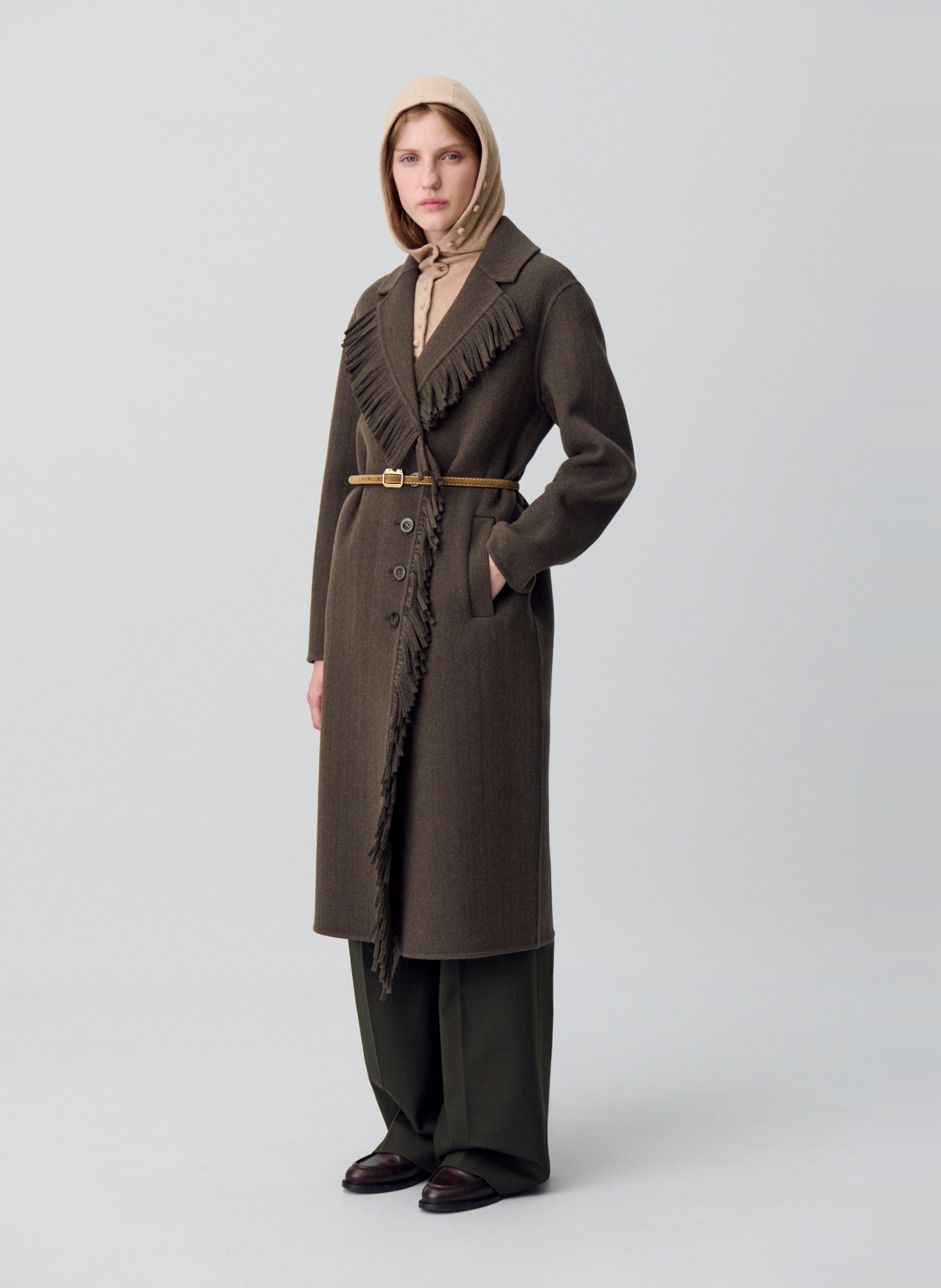 Kurzer Mantel mit V-Ausschnitt aus Wollmischung CLAUDIE PIERLOT Khaki