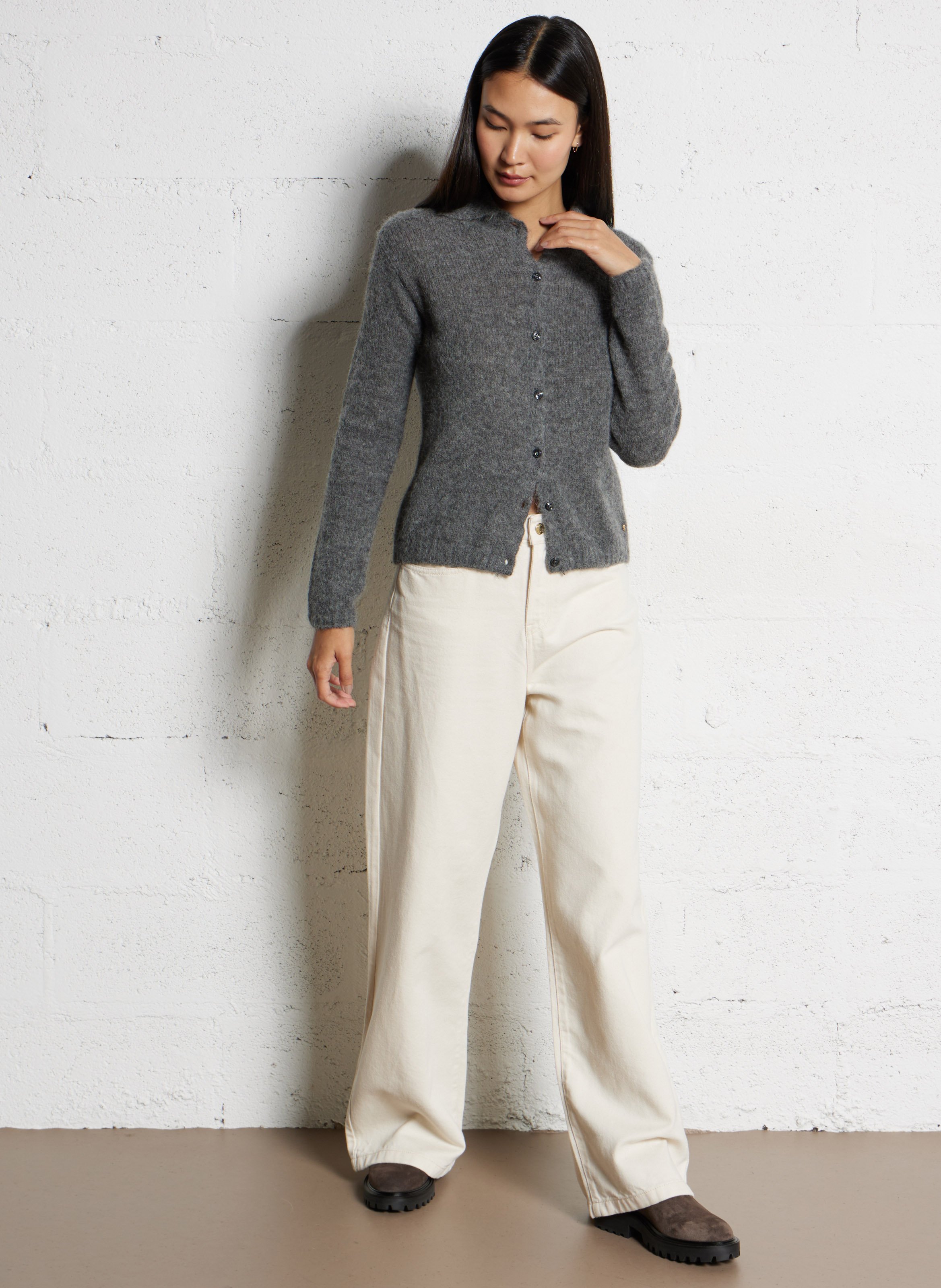 Straight wool-blend cardigan DES PETITS HAUTS Grey