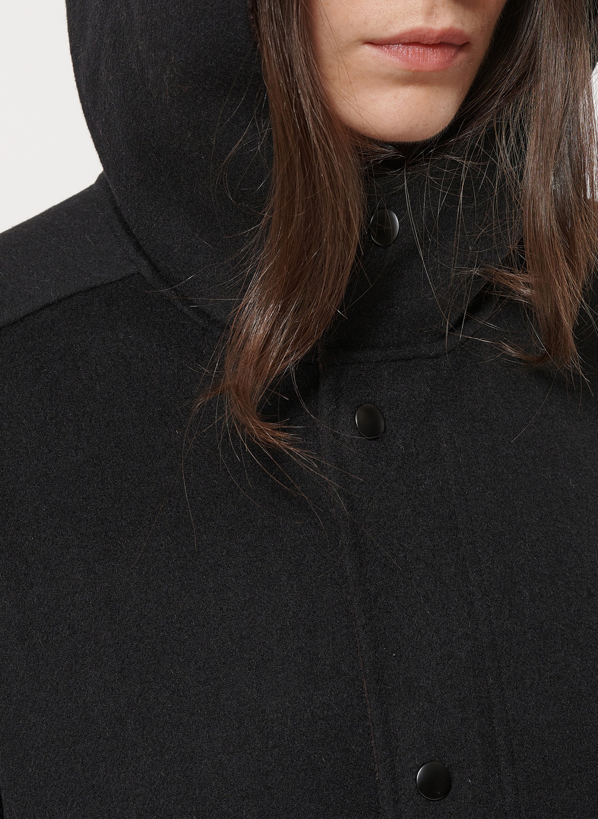  Manteau long à capuche en laine mélangée HUMILITY Noir