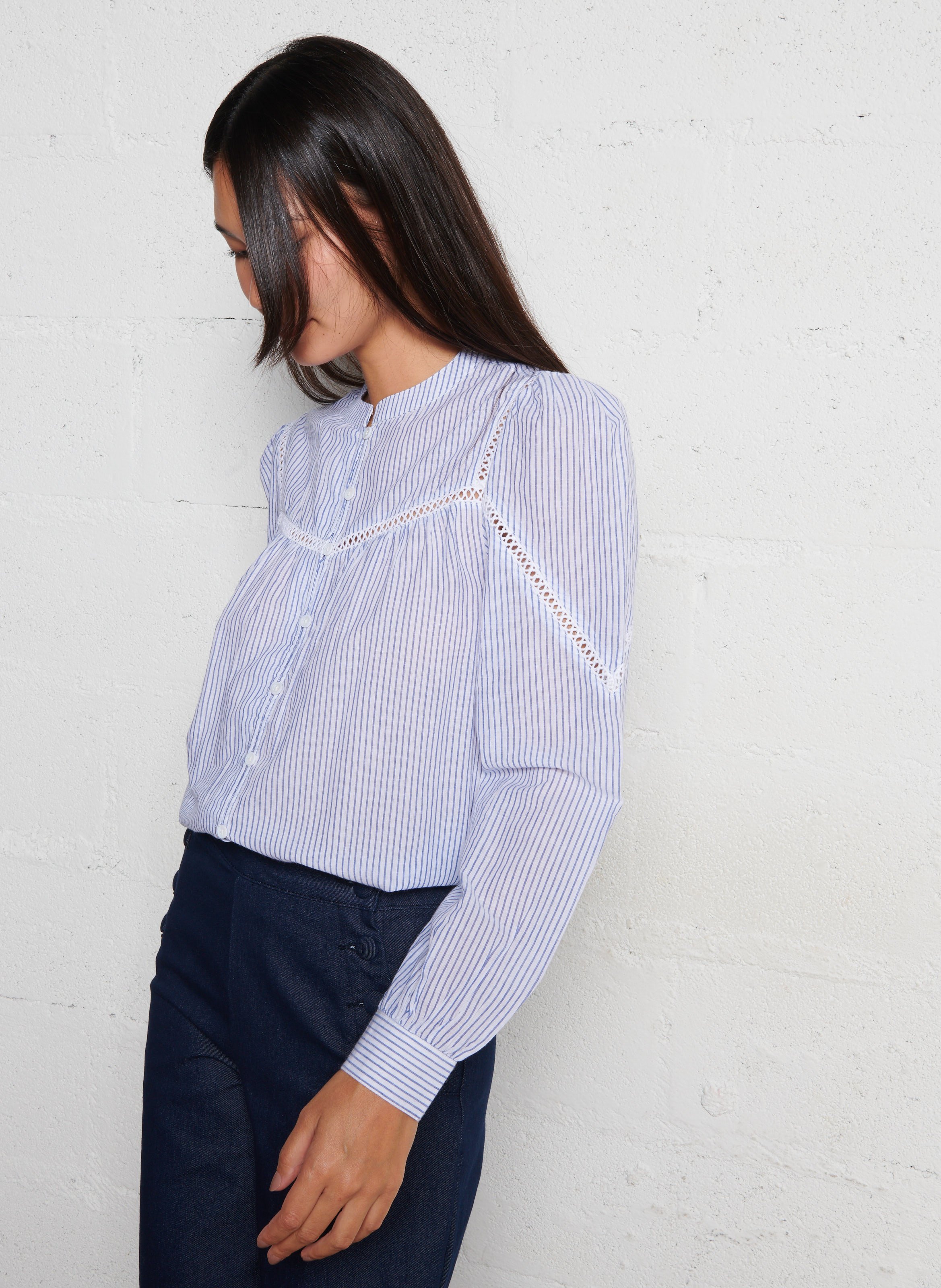 Chemise droite en coton rayé LA PETITE ETOILE Beige