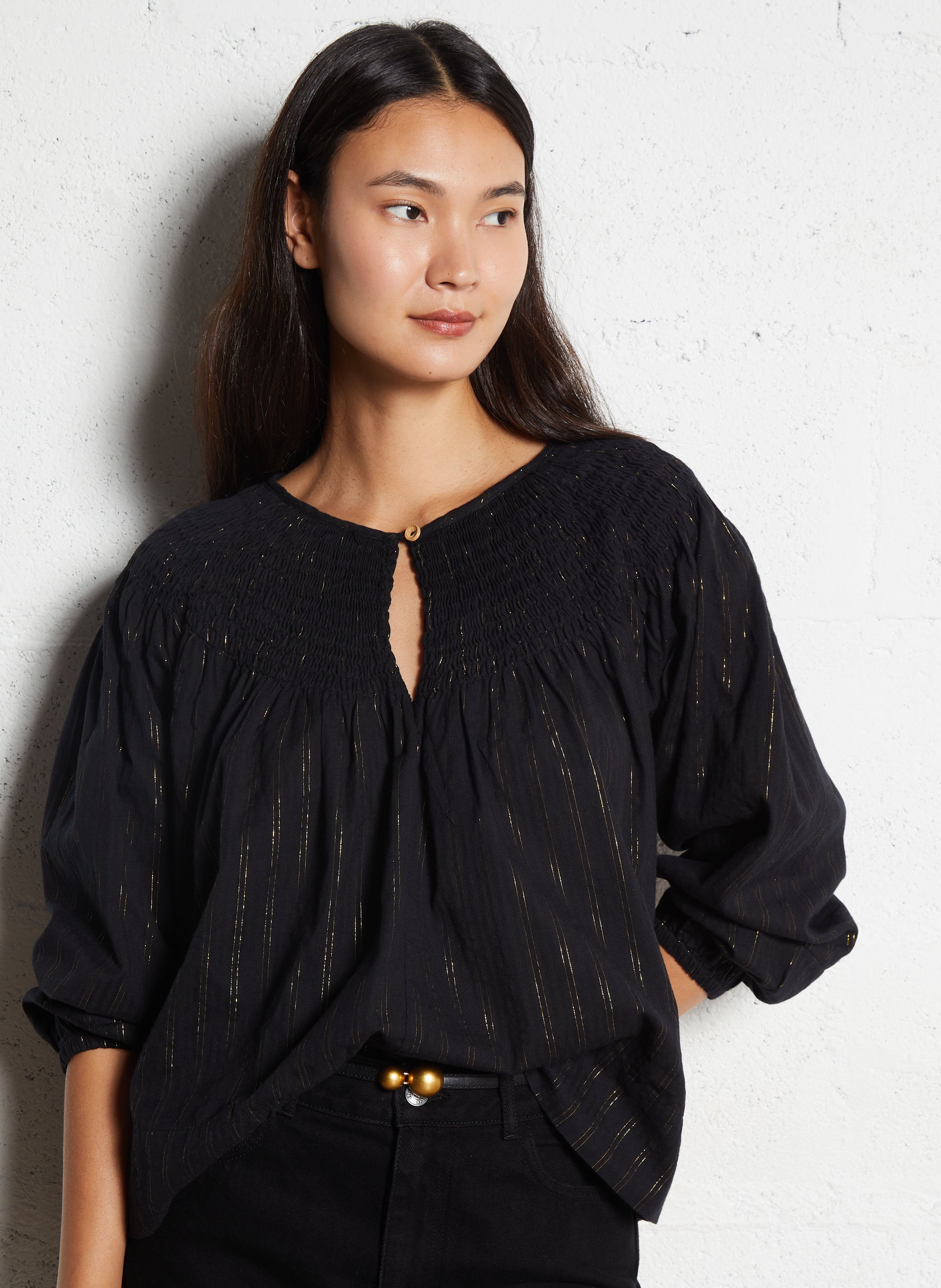 Gestreepte blouse met ronde hals LEON & HARPER Zwart