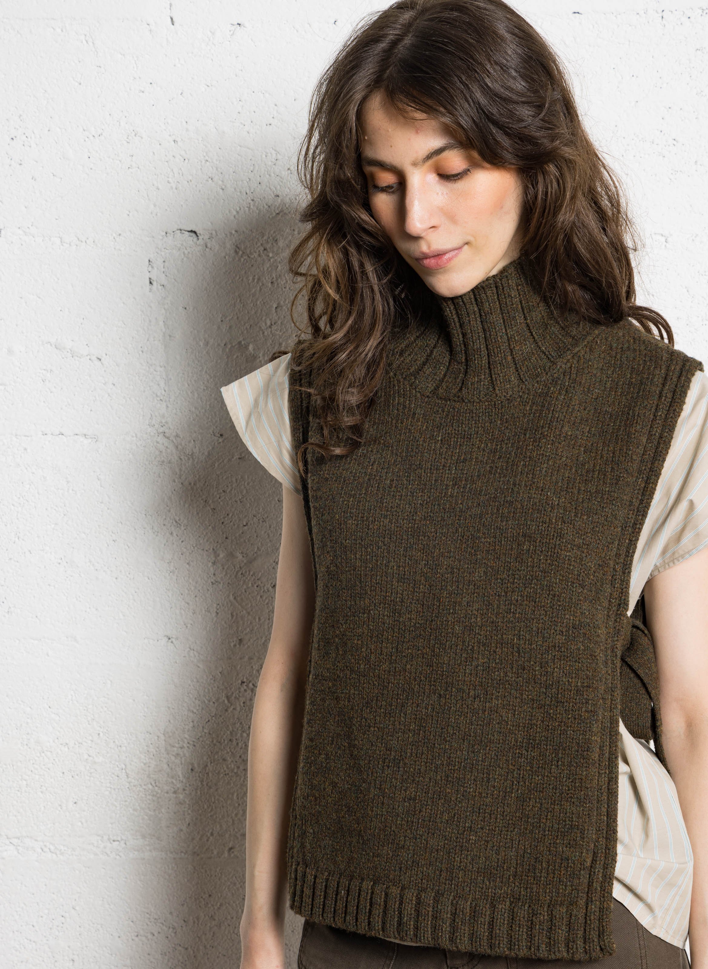 High-neck wool-blend half-shirt SOEUR Khaki