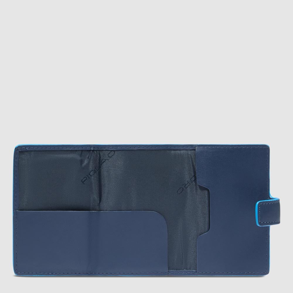 Automatic flap card holder in leather and metal with RFID protection PIQUADRO Blue