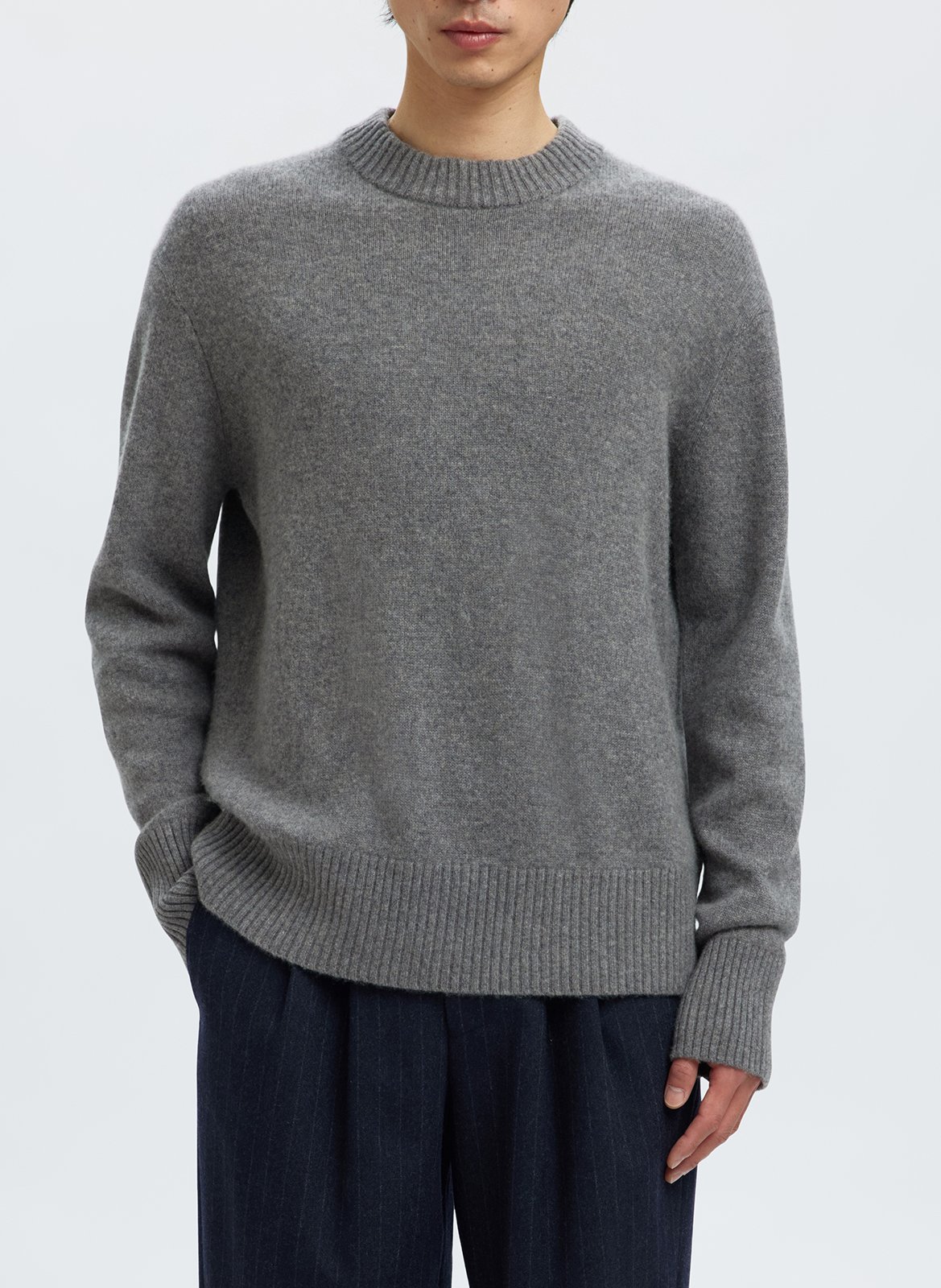 Trui van wol en kasjmier met ronde hals SELECTED Grijs