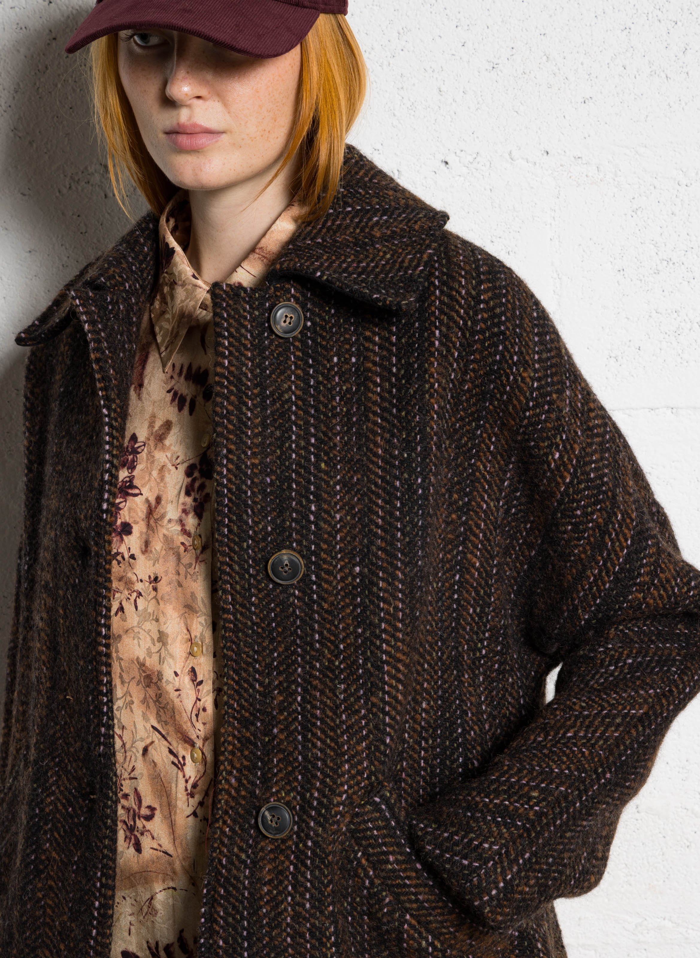 Manteau droit en laine mélangée MOMONI Marron