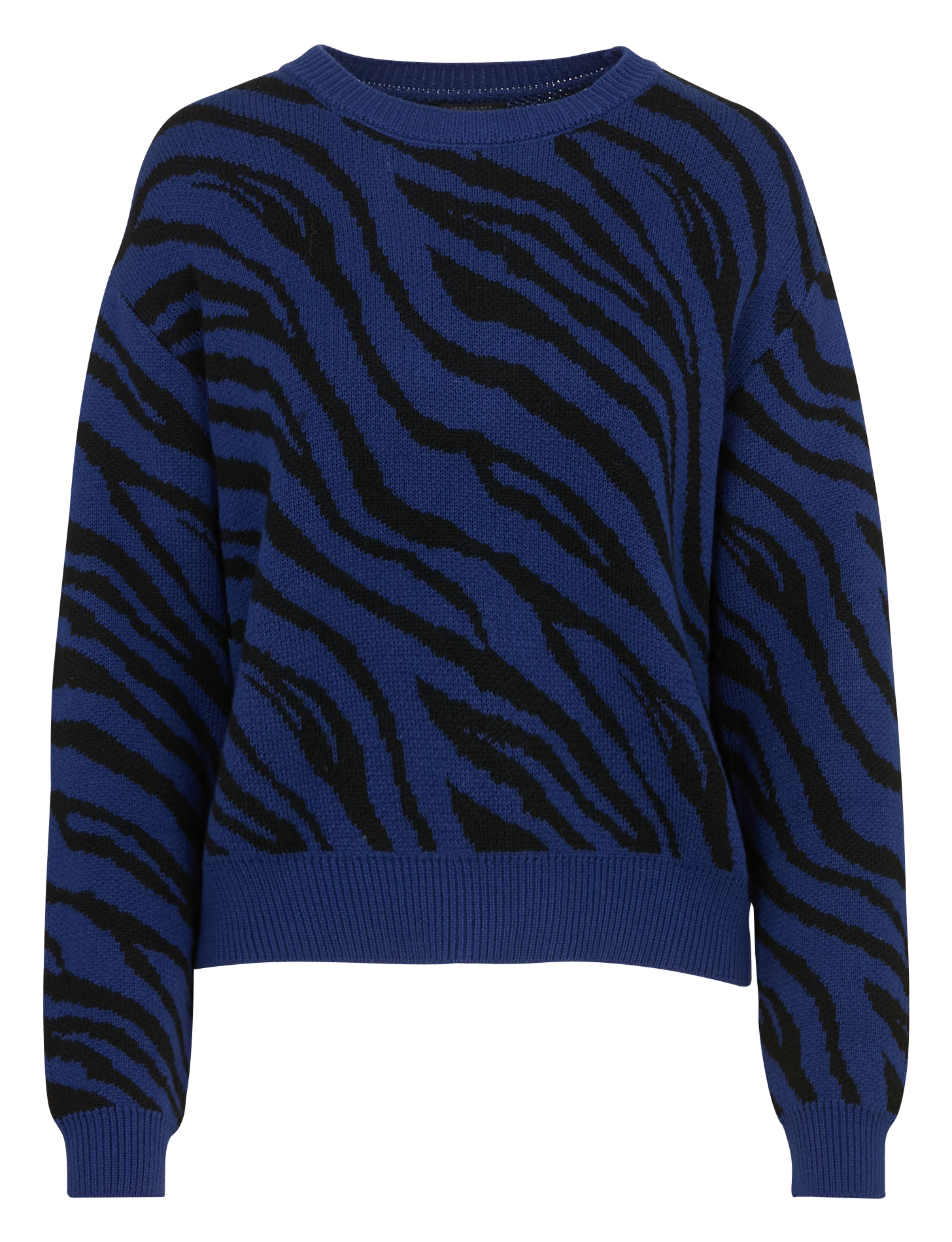 Oversized Rundhalsausschnitt-Pullover mit Zebramuster aus Baumwollmischung IKKS Blau