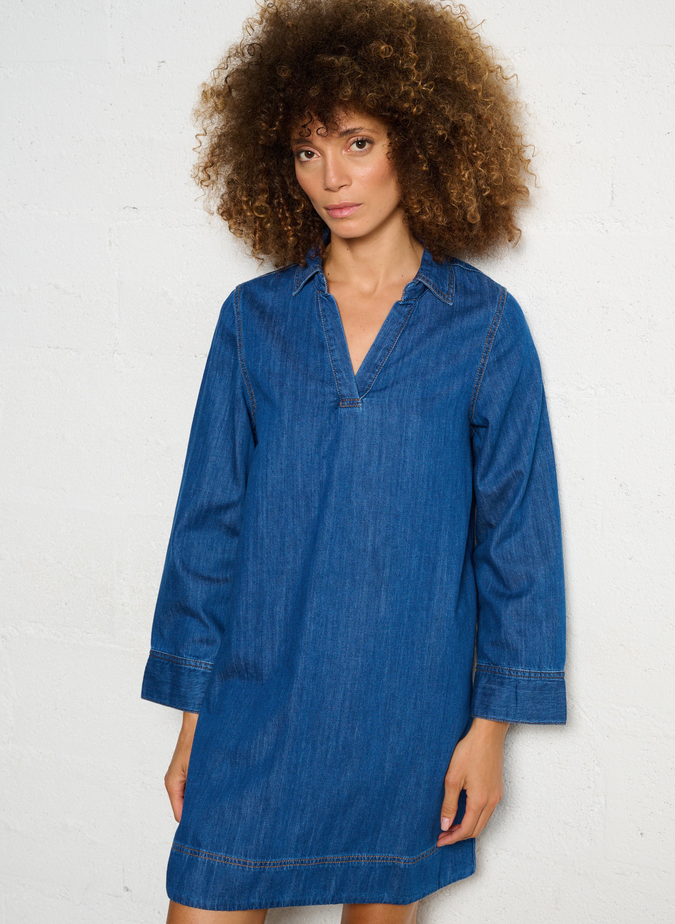 Robe courte évasée en coton SUD EXPRESS Bleu