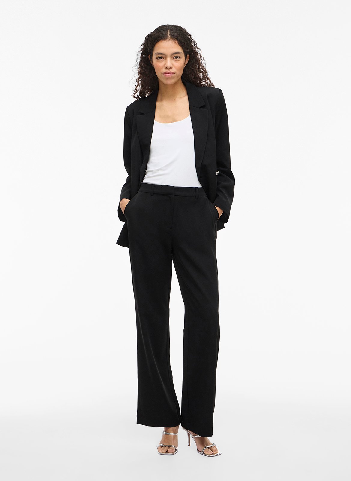 Pantalon droit taille haute VILA Noir