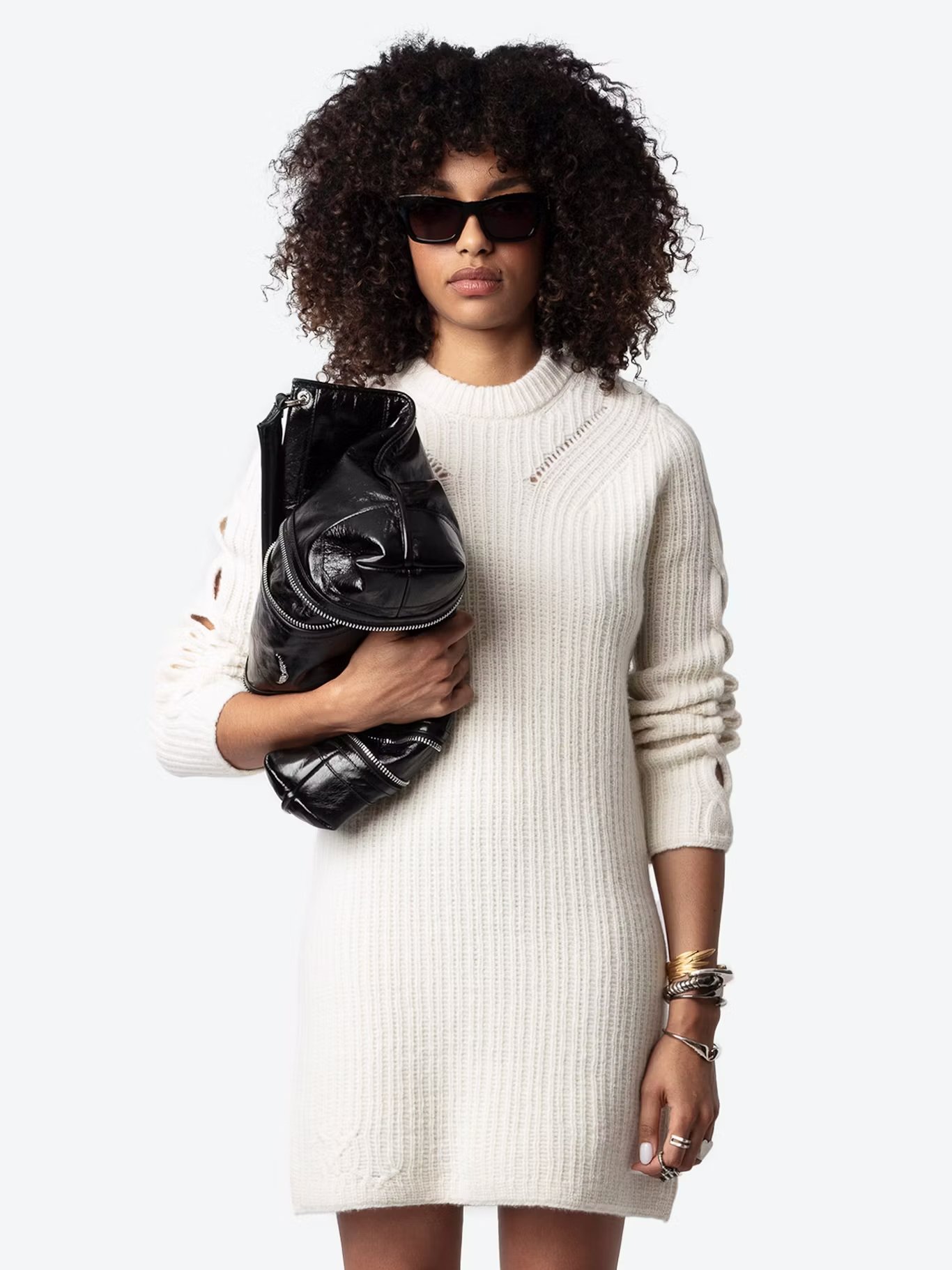 Robe courte côtelée en laine ZADIG&VOLTAIRE Blanc