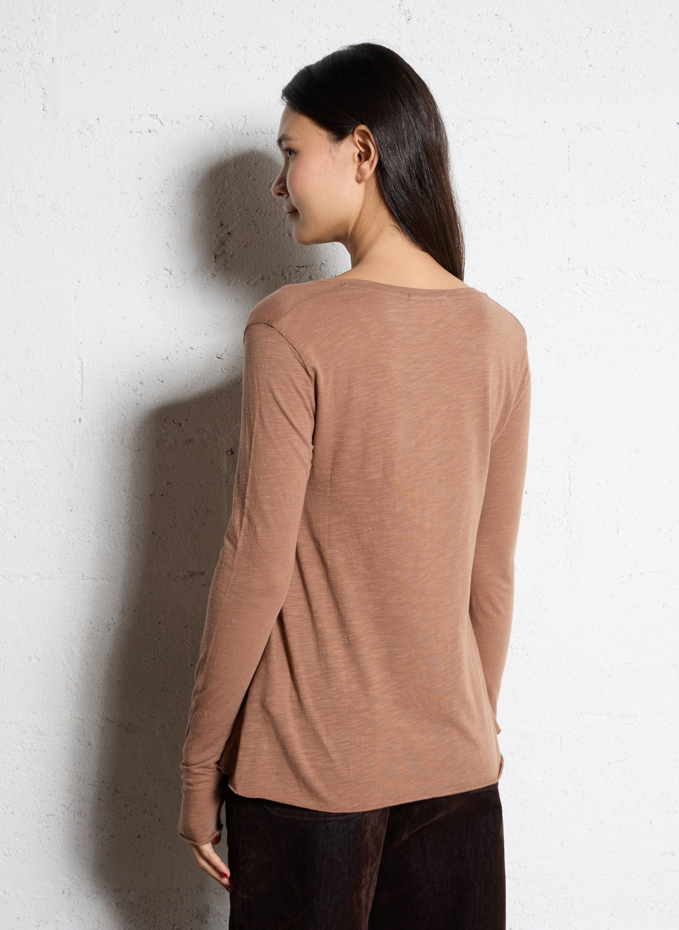 V-neck cotton-blend T-shirt AMERICAN VINTAGE Brown