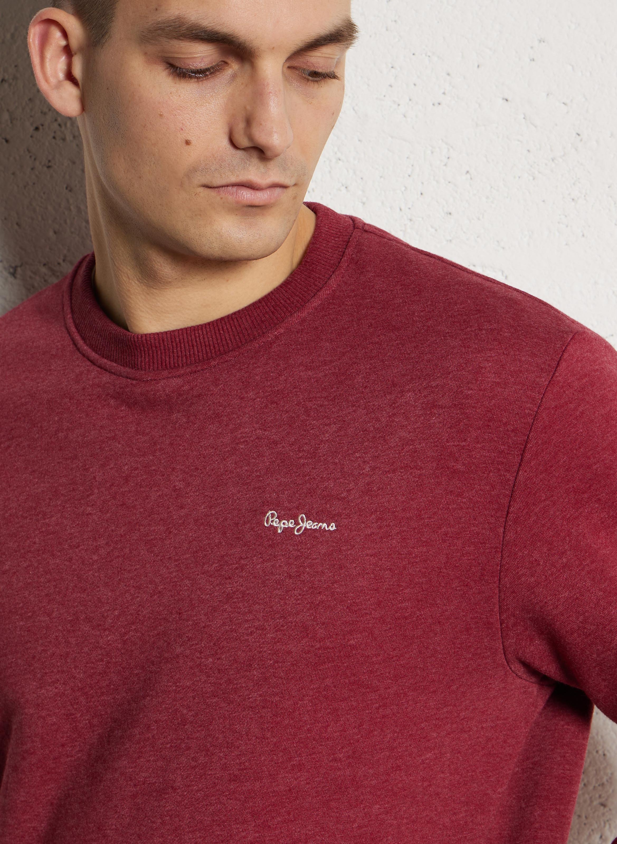 Sweat droit col rond brodé en coton mélangé PEPE JEANS Rouge