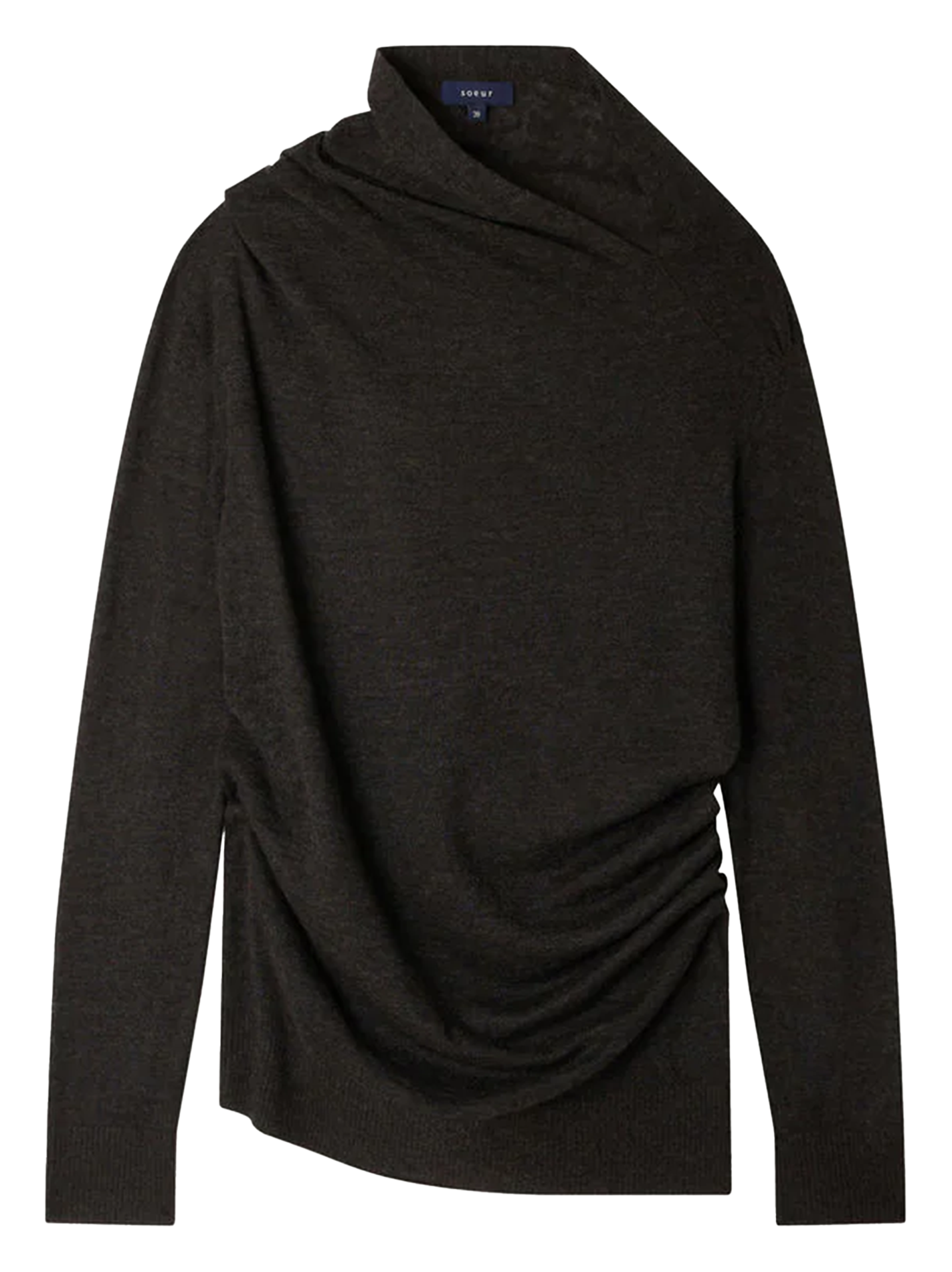 Pull col drapé droit en laine mélangée SOEUR Marron