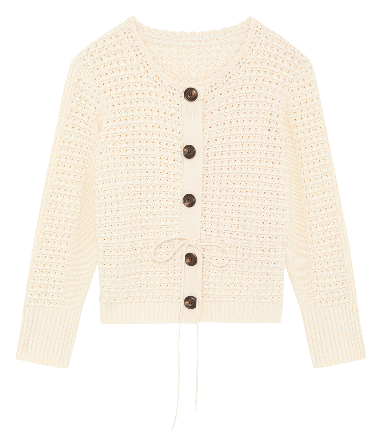 Baumwoll-Strickjacke mit Rundhalsausschnitt PABLO Beige