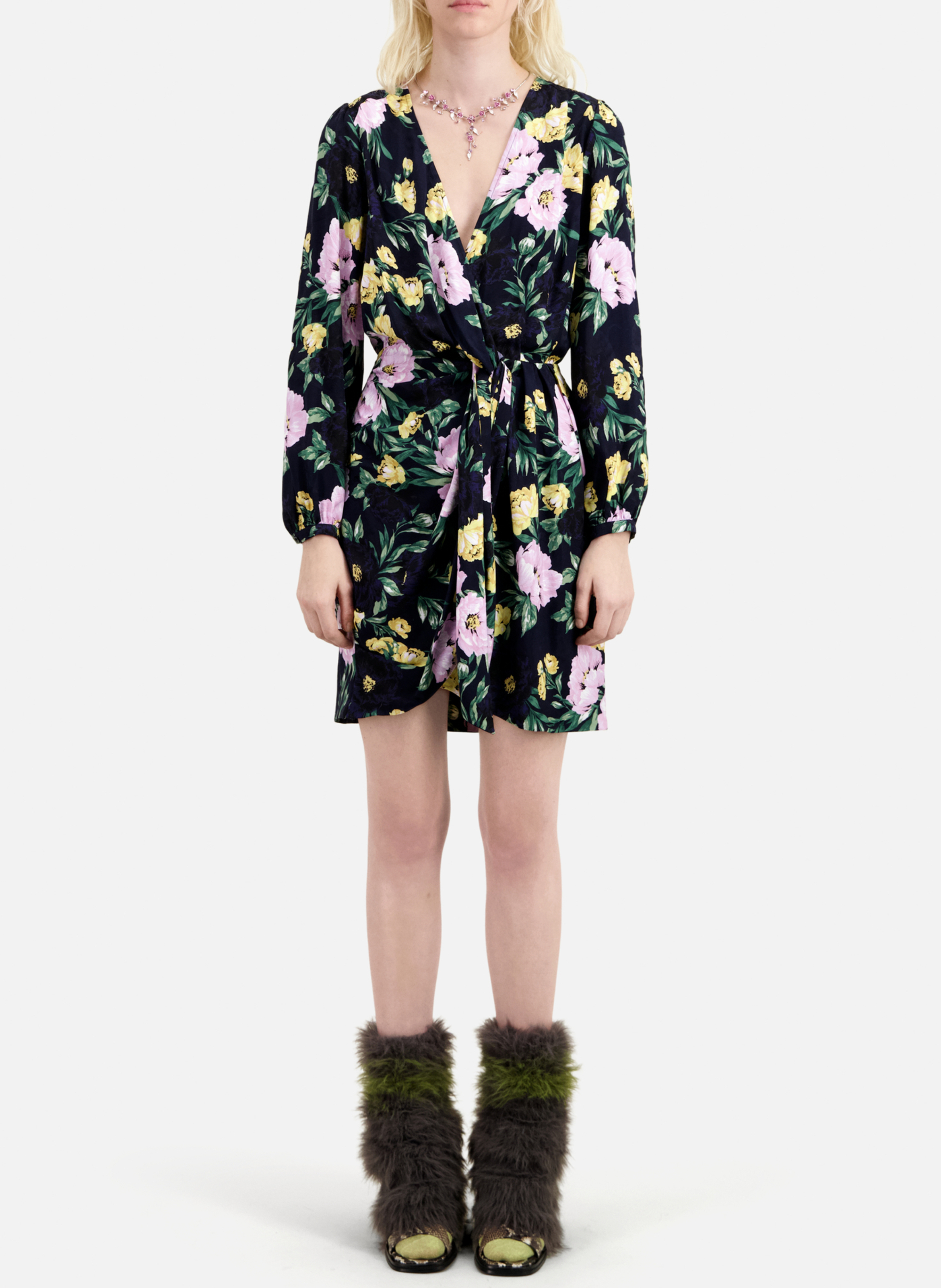 Robe courte col V imprimée THE KOOPLES Multicolore