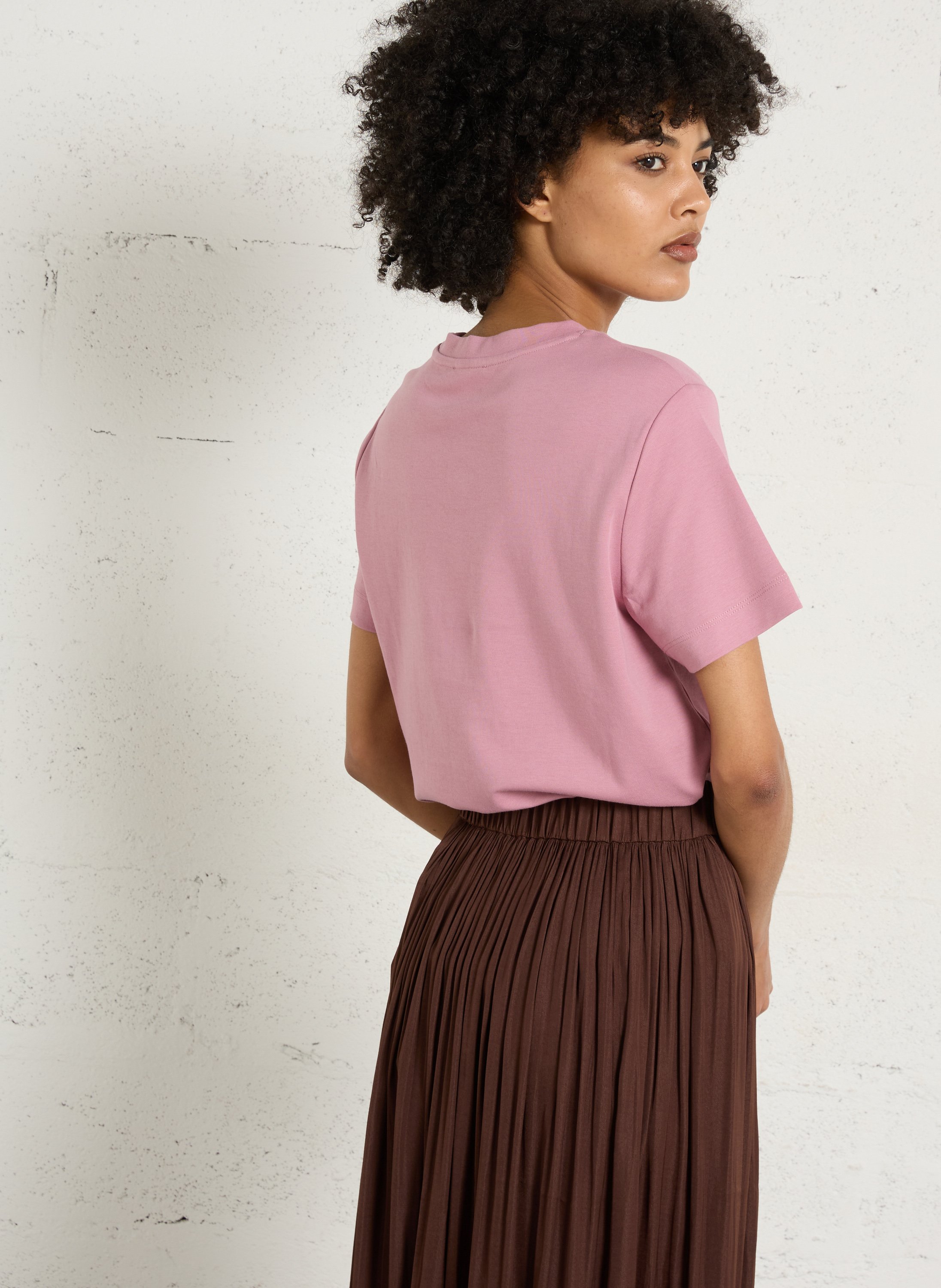 tee-shirt droit col rond en coton MAISON 123 Rose