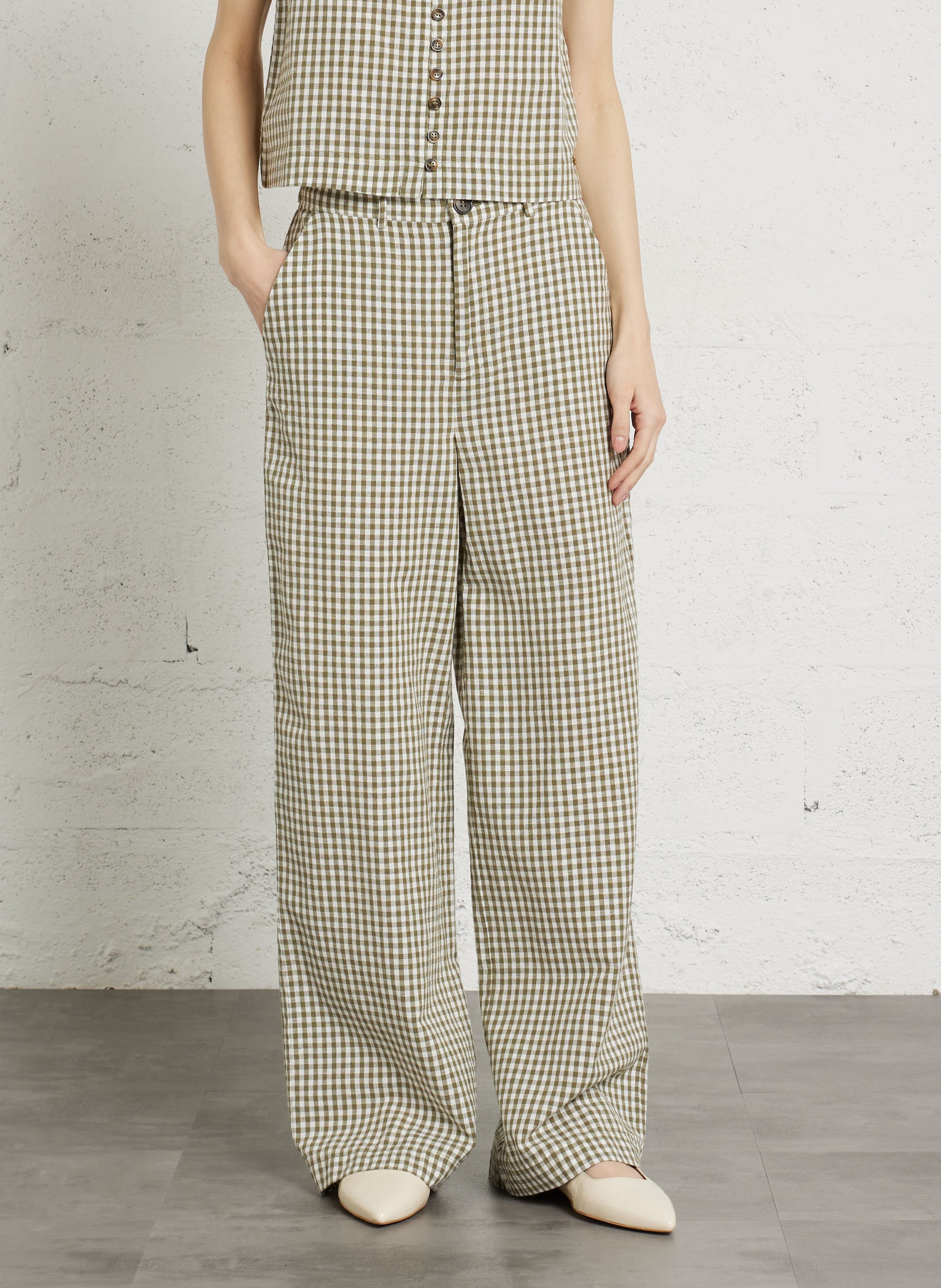 Wide Vichy checkered pants DES PETITS HAUTS Green