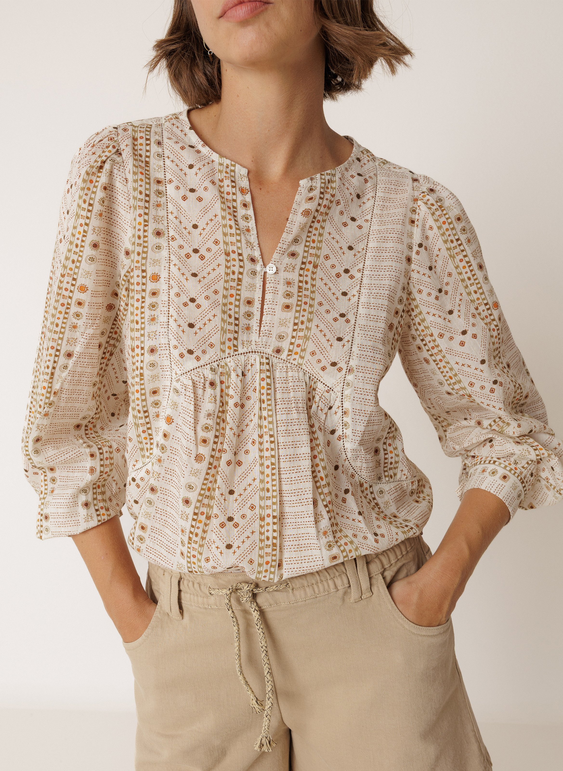 Henley-Bluse mit Print INDI & COLD
