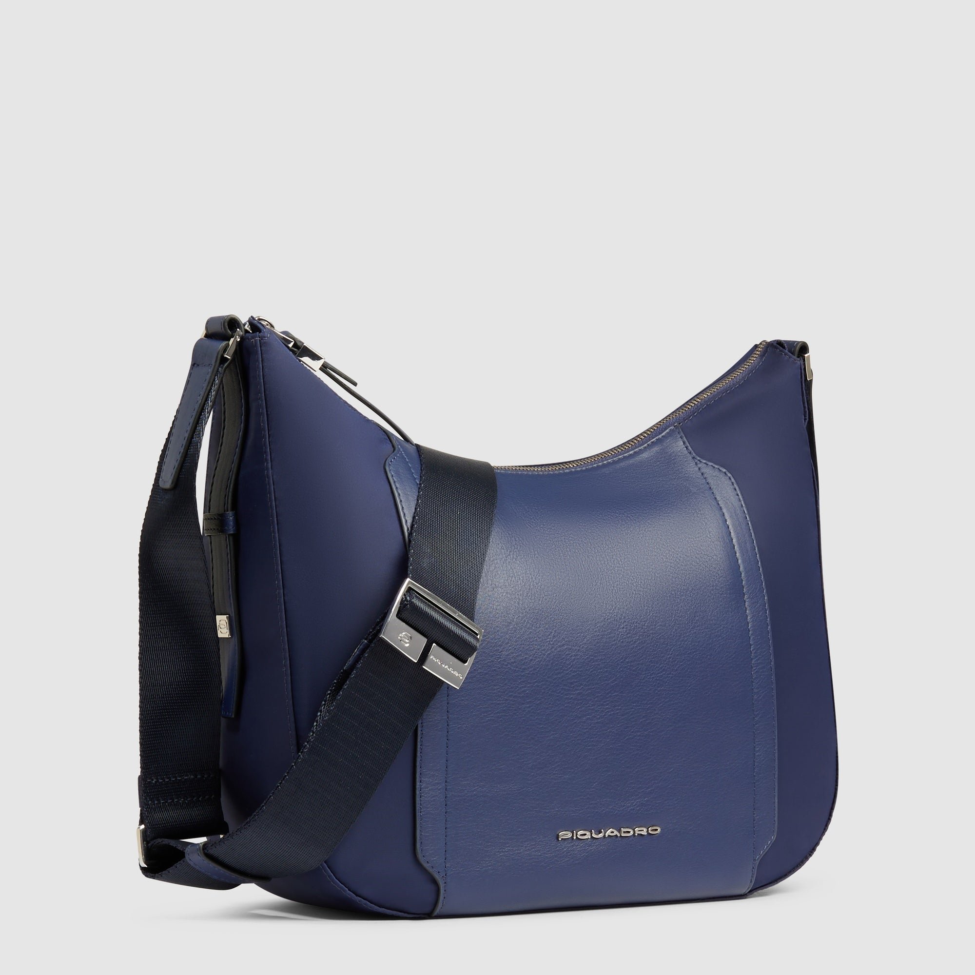 Women's shoulder bag for iPad® with RFID protection and pocket for Piquadro smart tracker PIQUADRO Blue