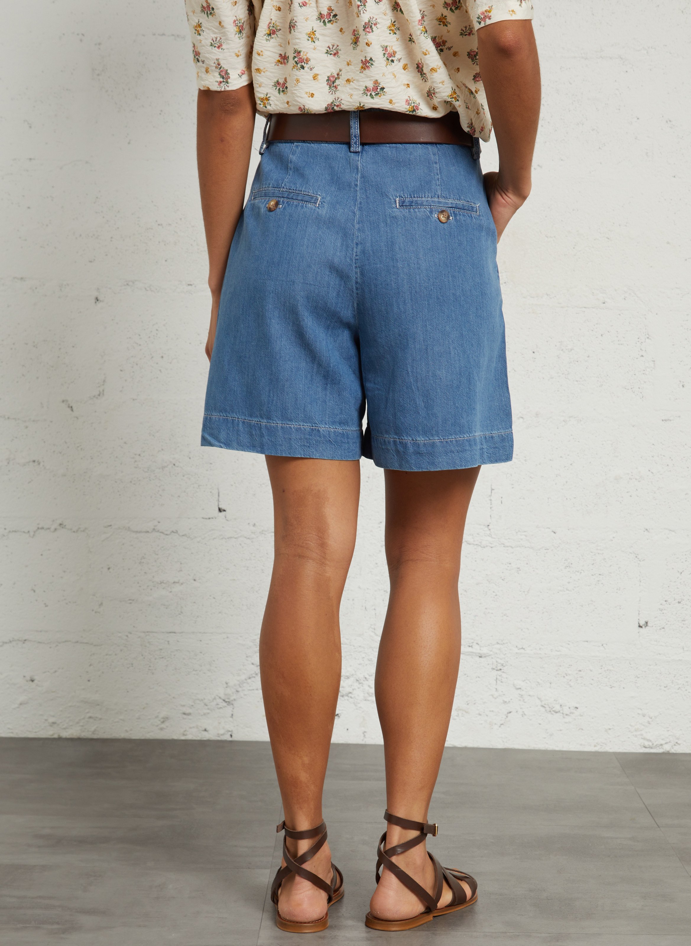 Kurze lange High-Waist-Jeans EMILE ET IDA Blau