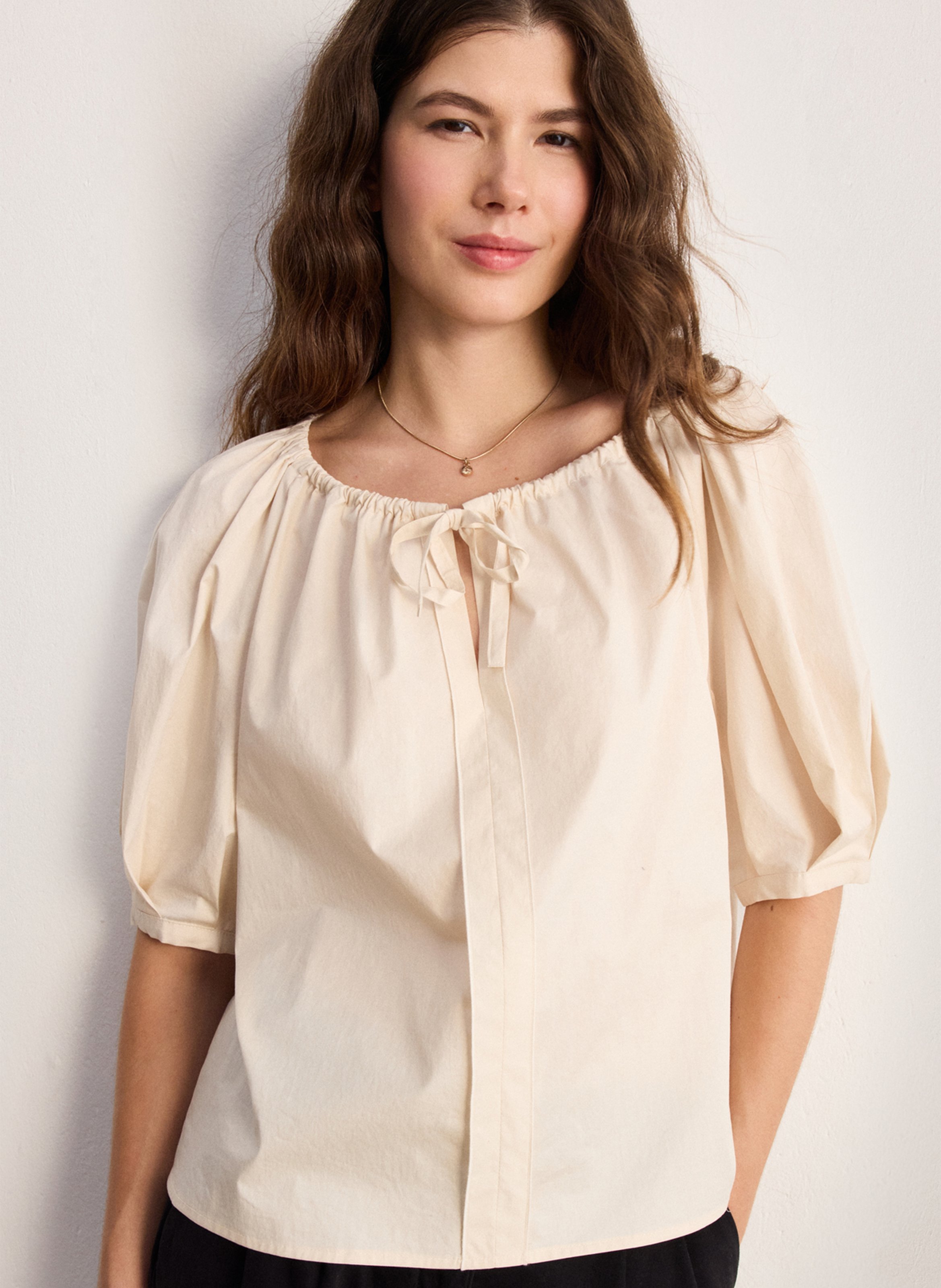 Rechte top met ronde hals | katoenblend PABLO Beige