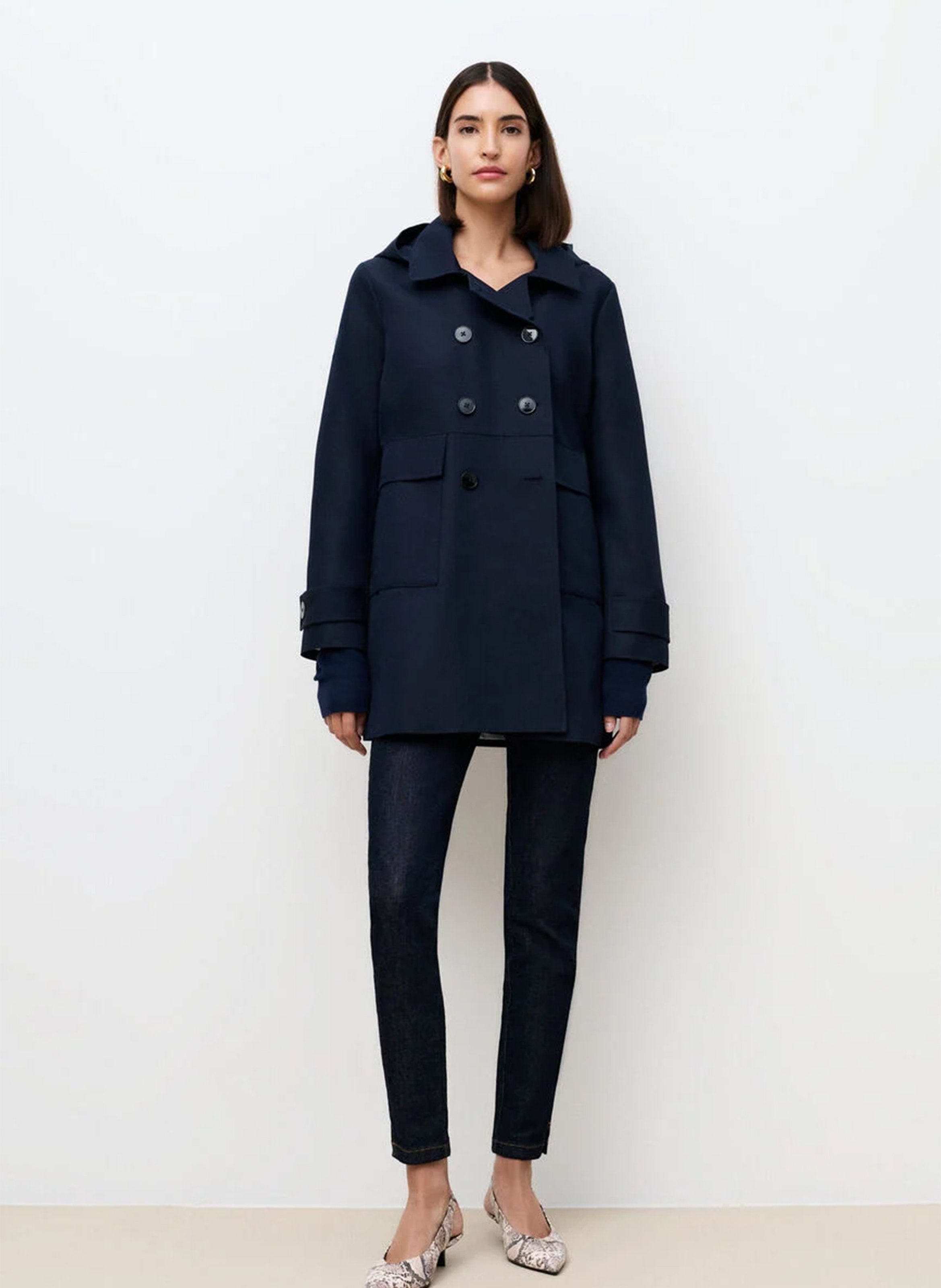 Trench droit à capuche en coton mélangé CAROLL Bleu