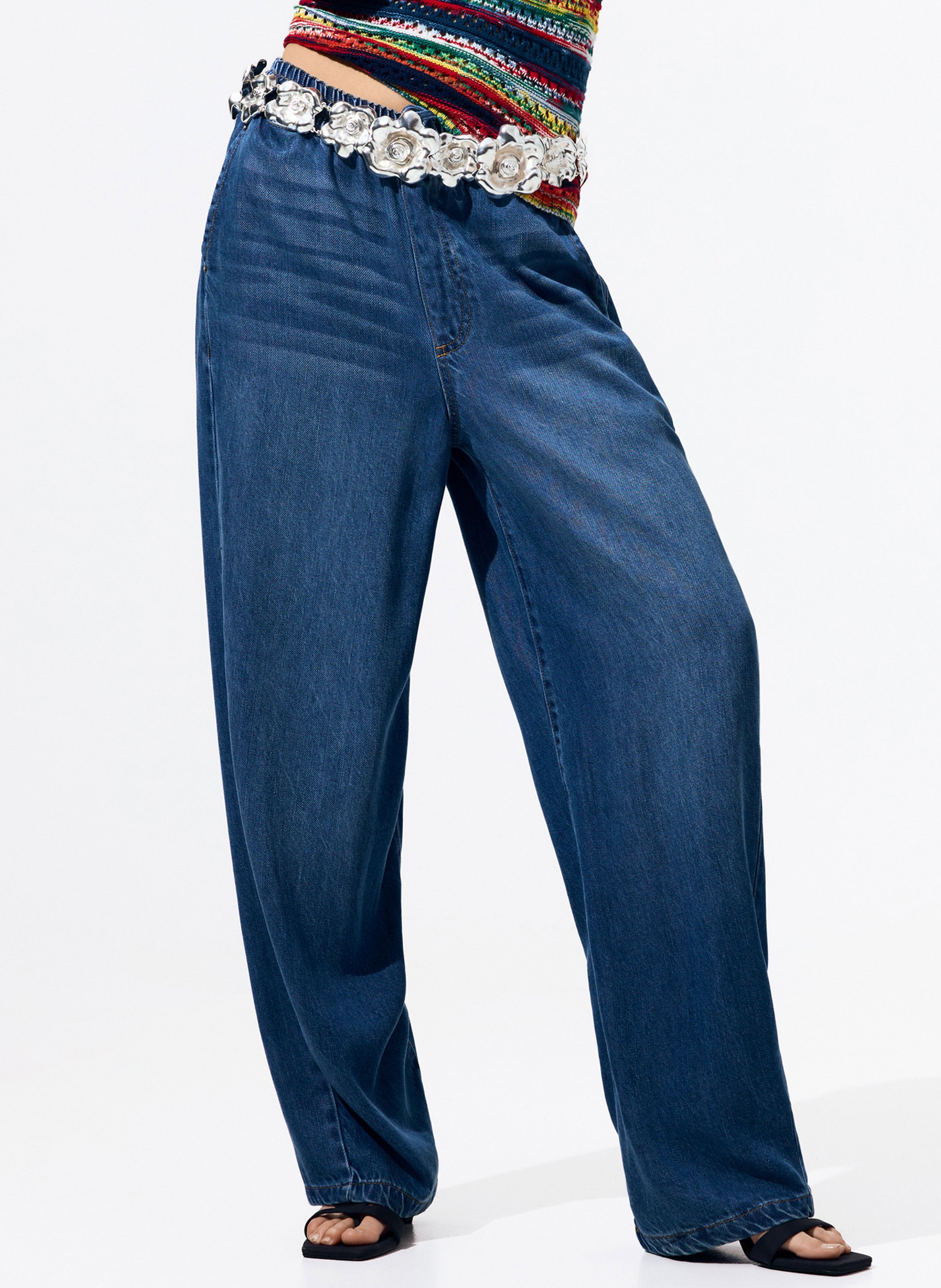 Pantalon large denim élastiqué DESIGUAL Bleu