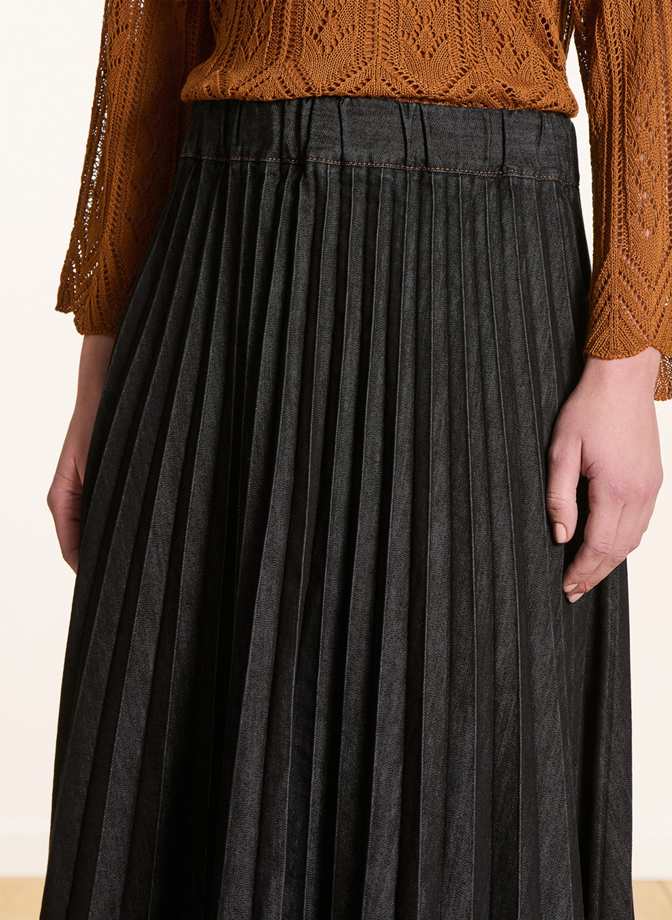 Jupe midi évasée en coton mélangé LA FEE MARABOUTEE Noir