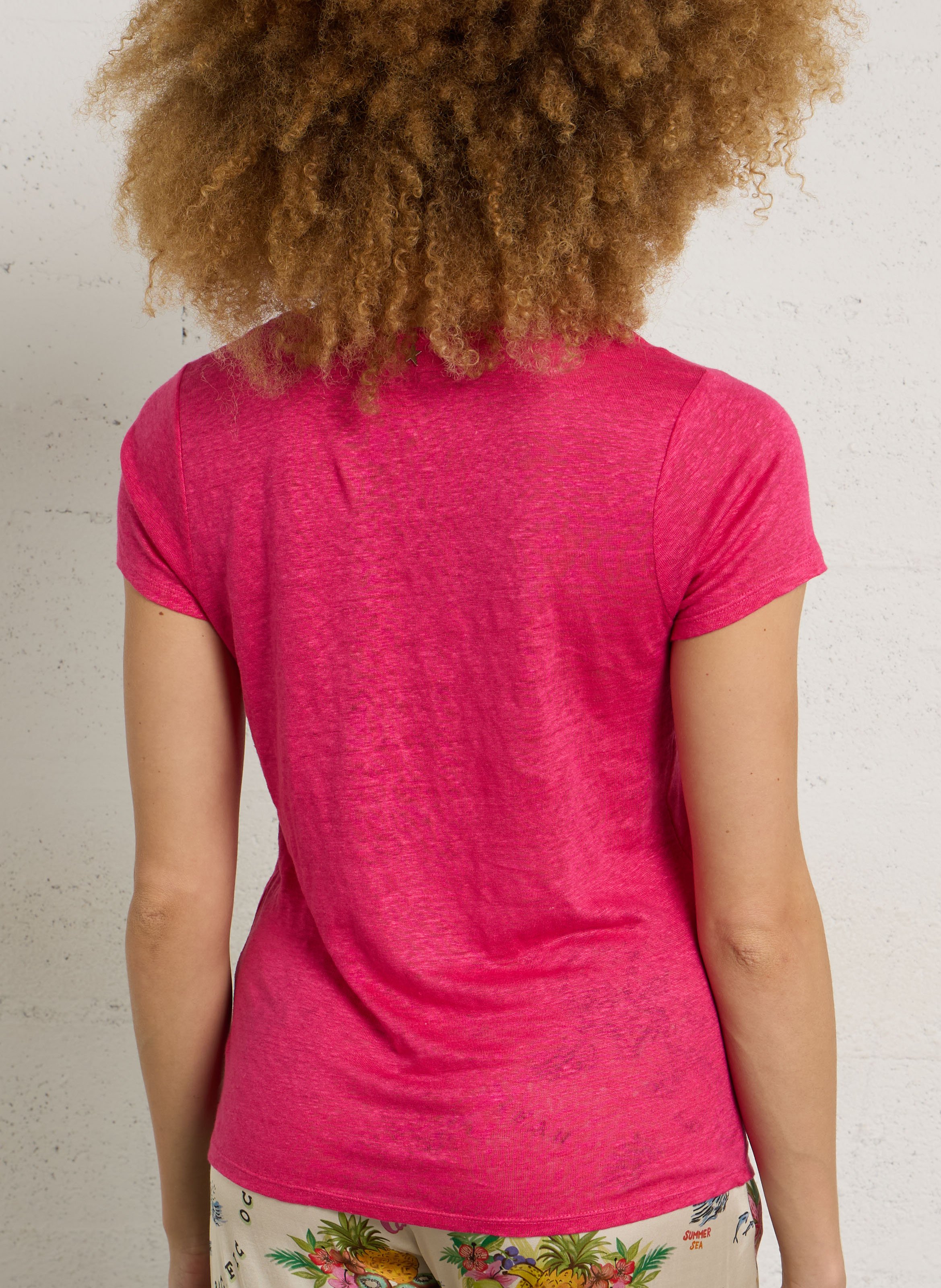 Fine linen V-neck sweater SUD EXPRESS Pink