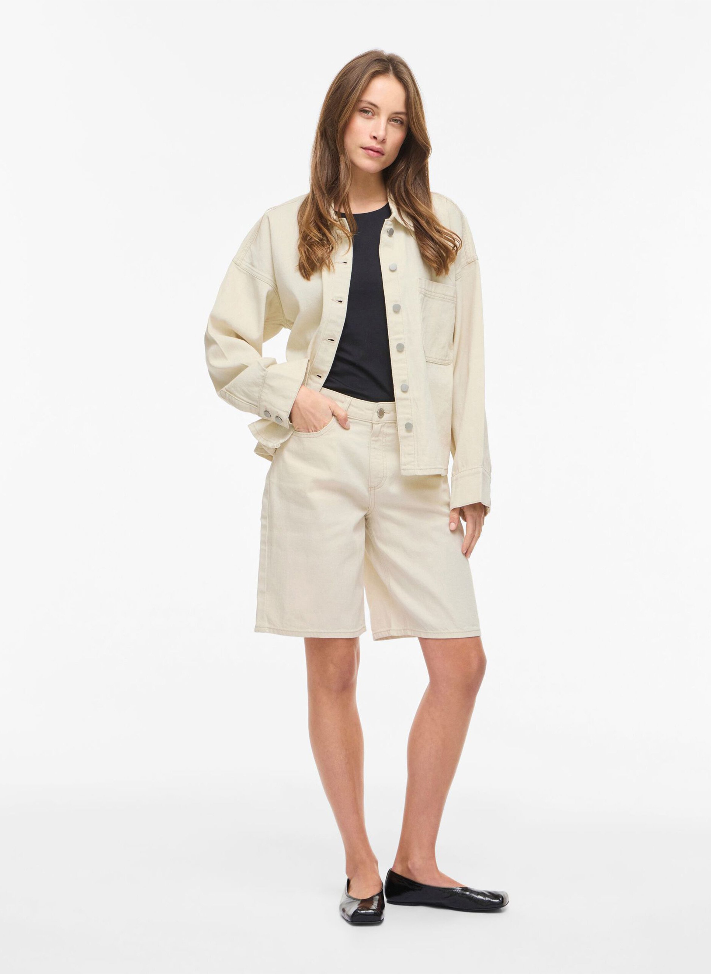 High-waisted denim shorts VILA Beige