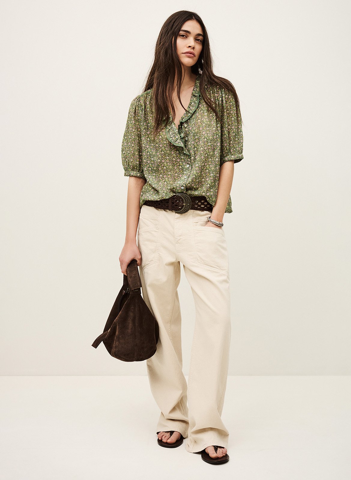 Chemise col V en coton BA&SH Vert