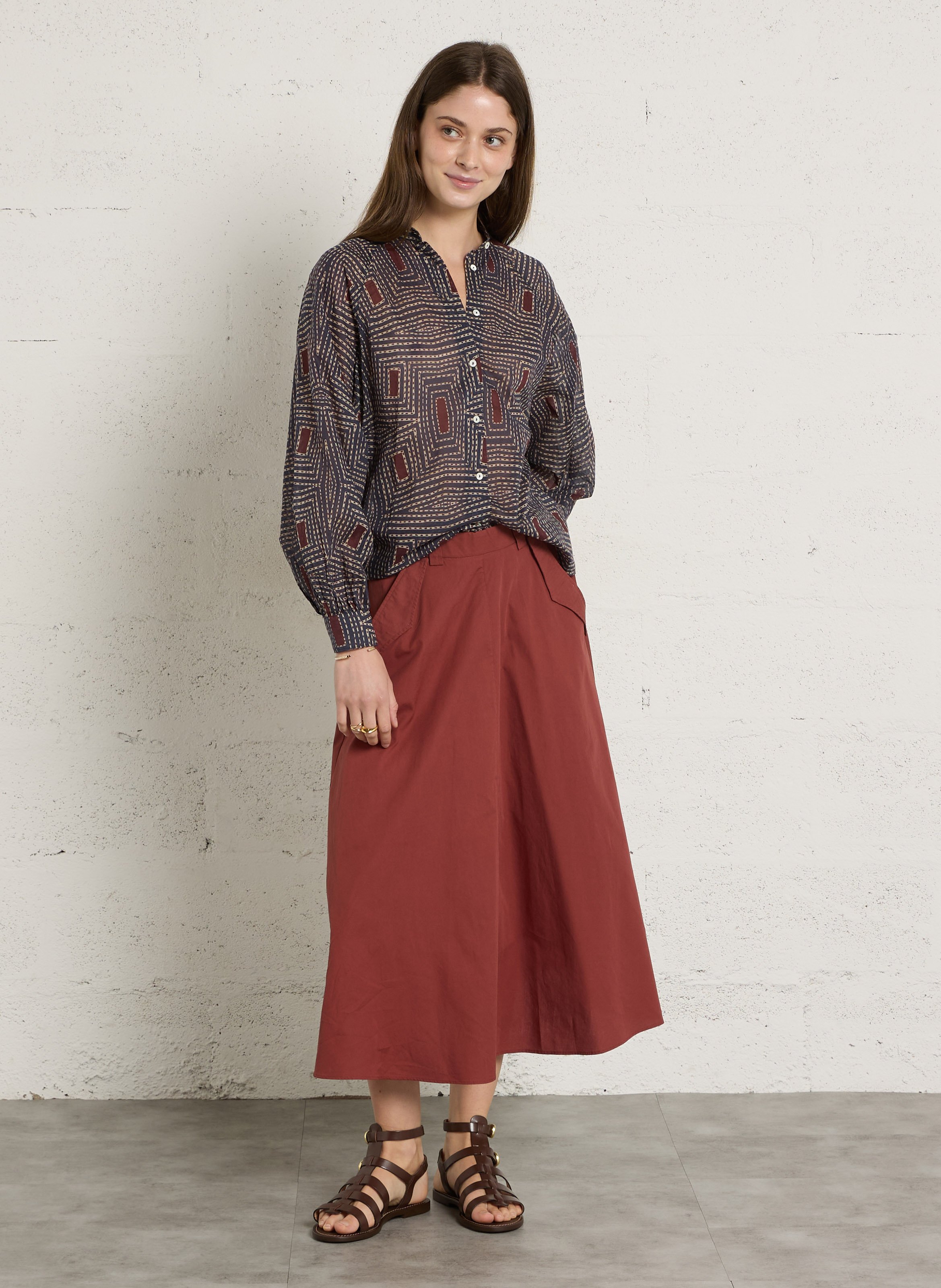 Chemise droite en coton Bleu