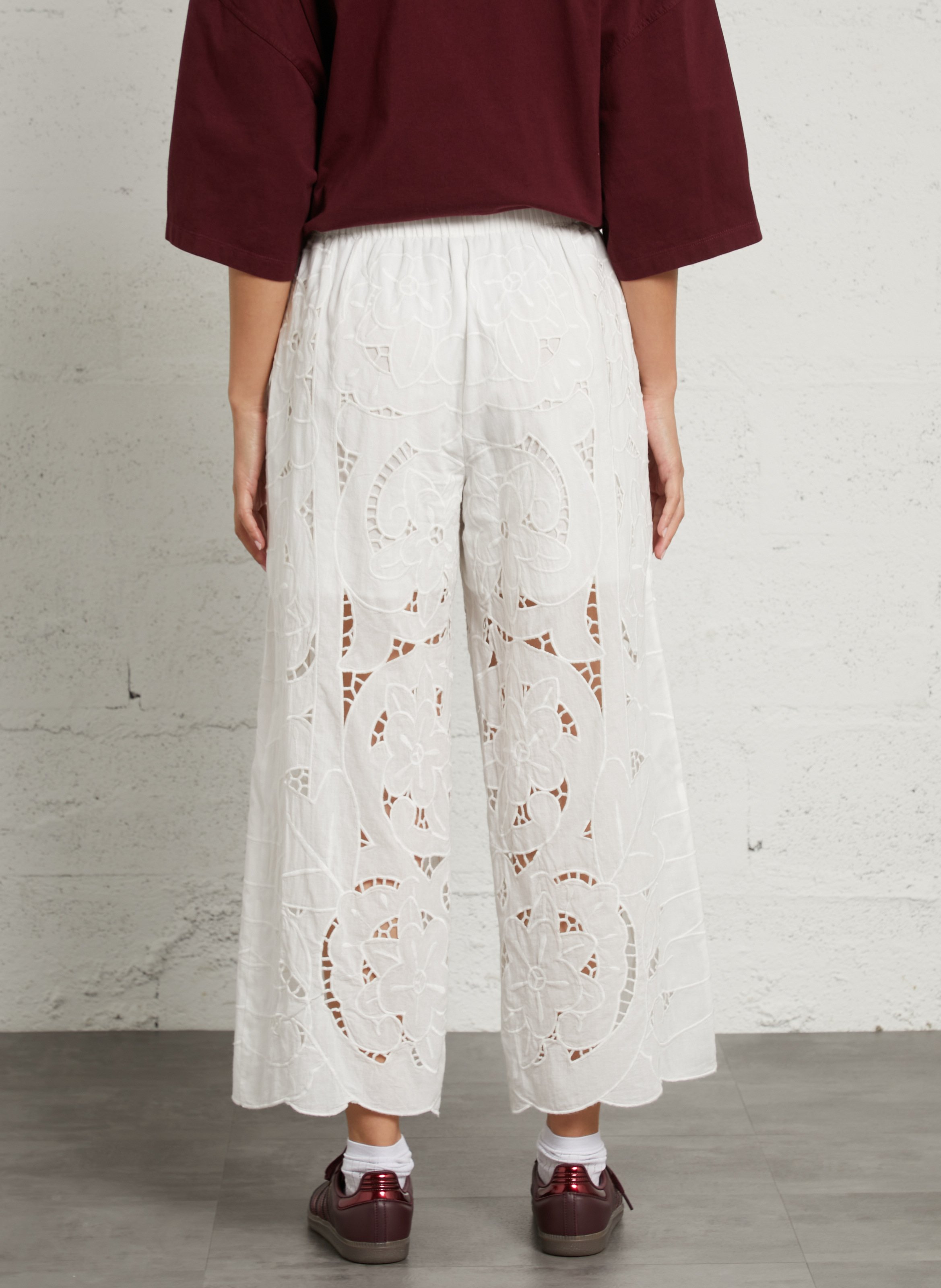 Pantalon large en coton  BERENICE Blanc