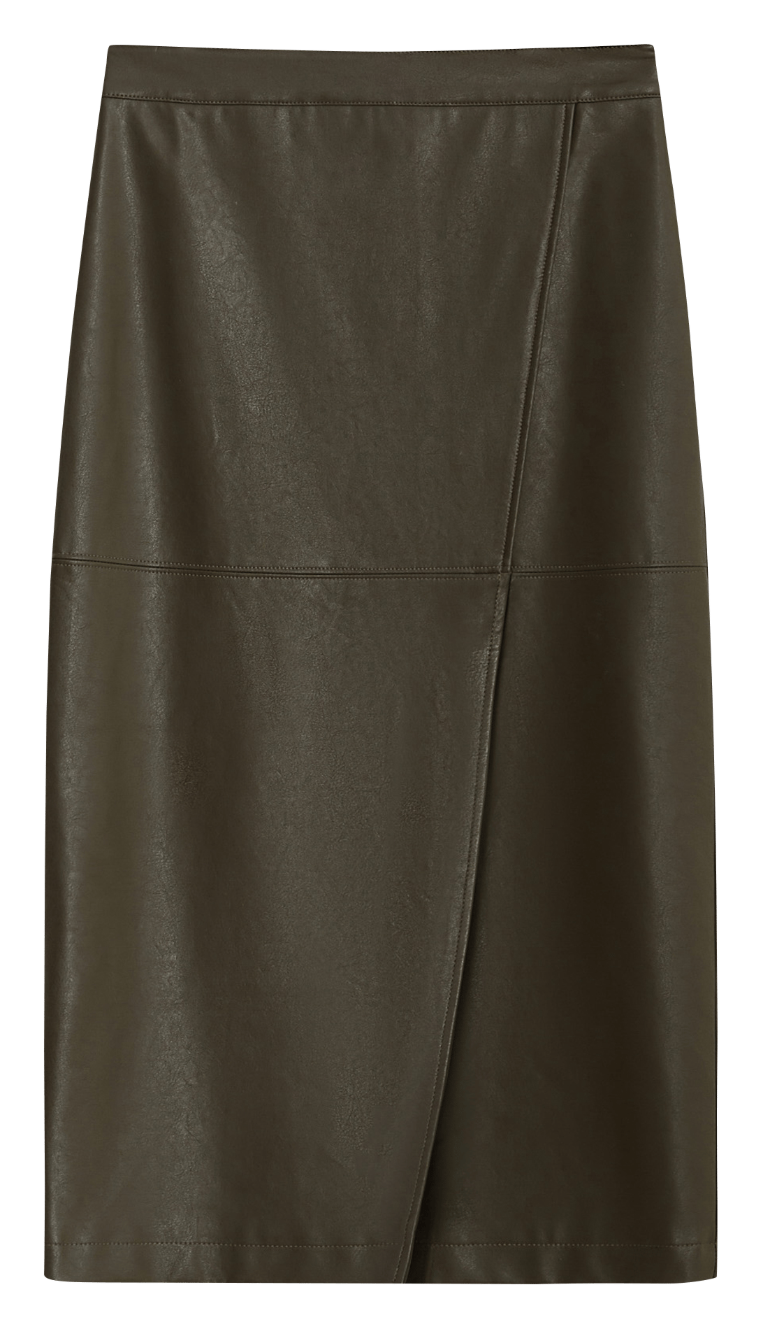 Jupe midi droite effet cuir AENOR Kaki
