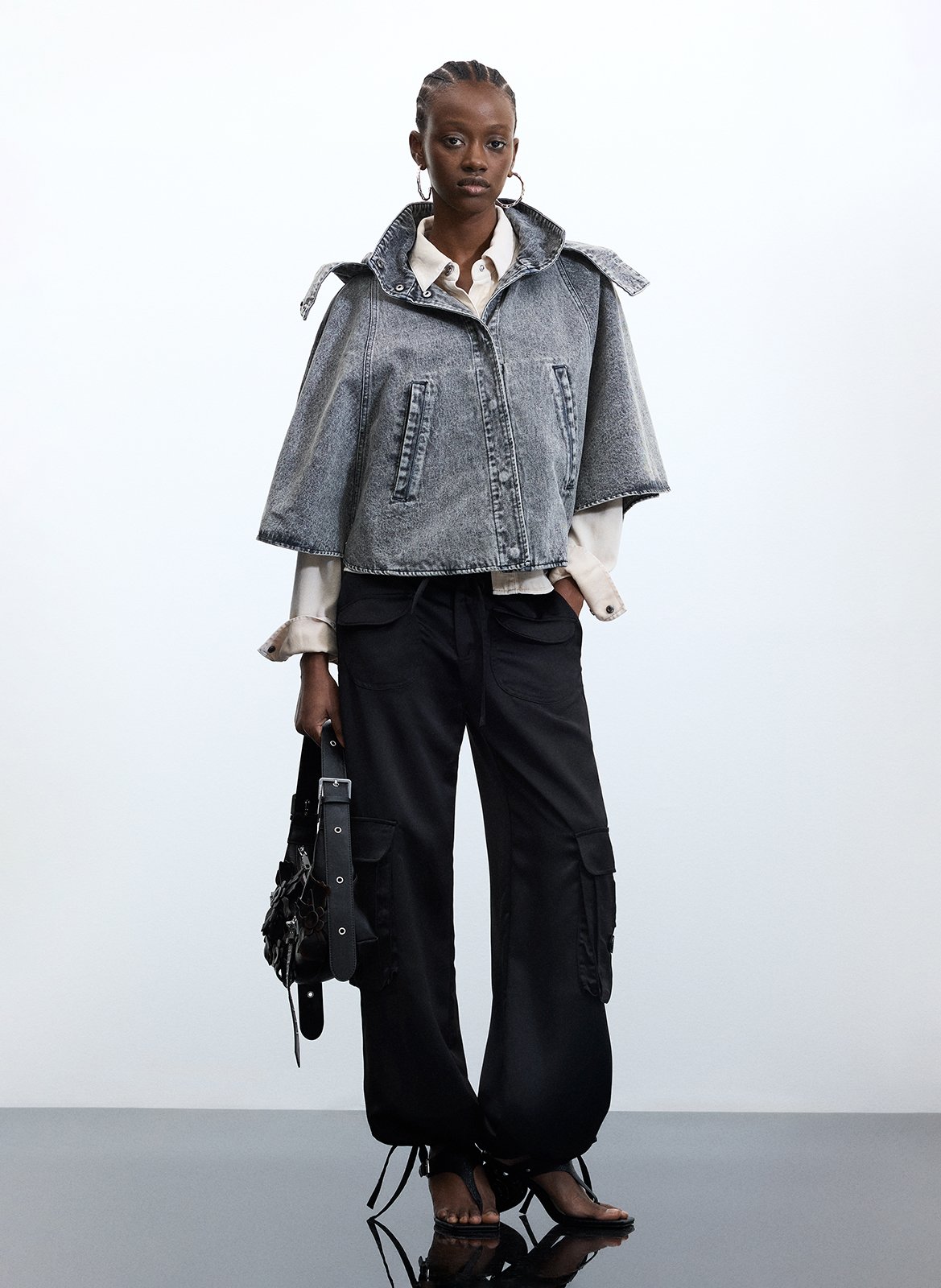 Wijde denim poncho DESIGUAL Zwart